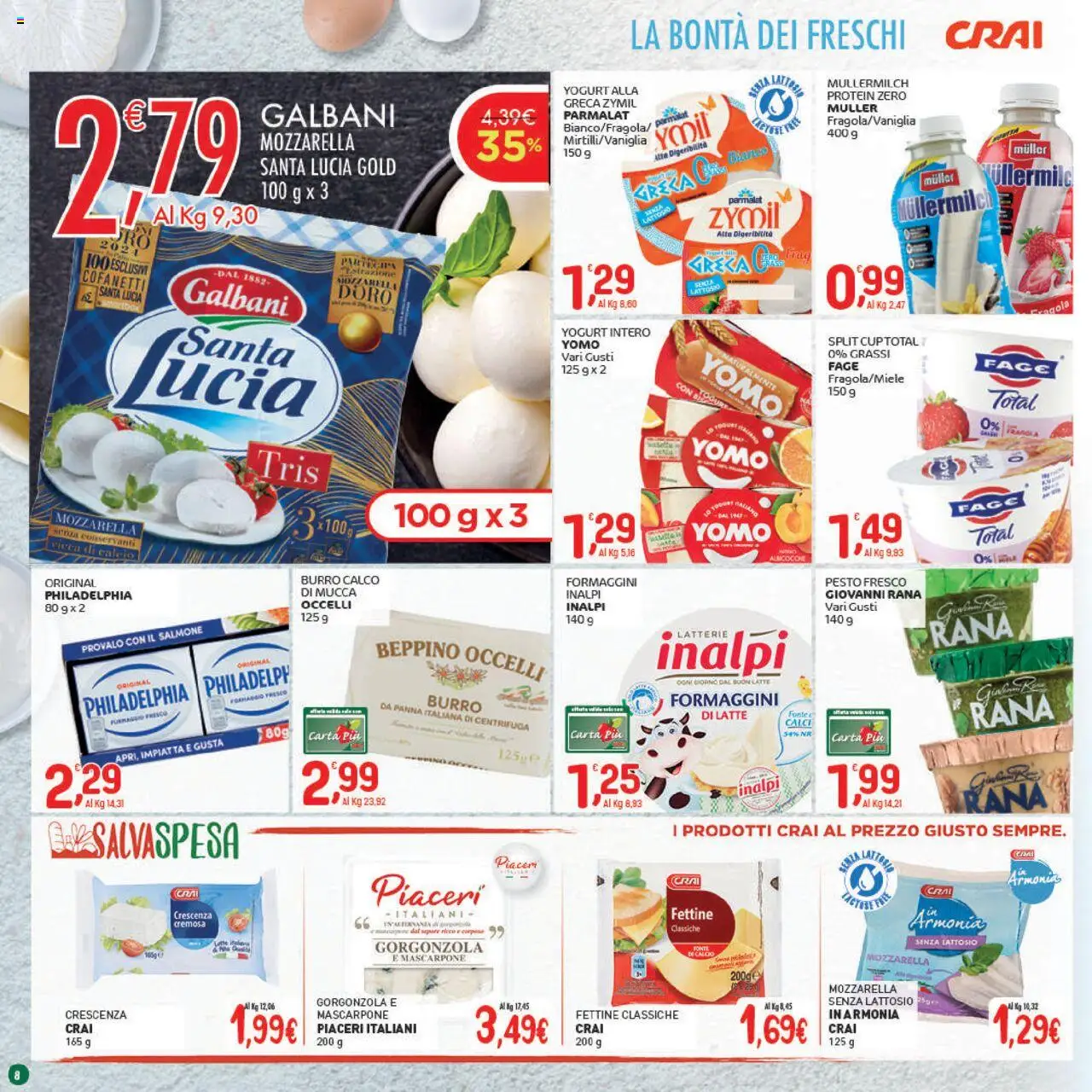 Volantino CRAI del 16.10.2025 | Pagina: 8 | Prodotti: Salmone, Mozzarella, Mascarpone, Crescenza