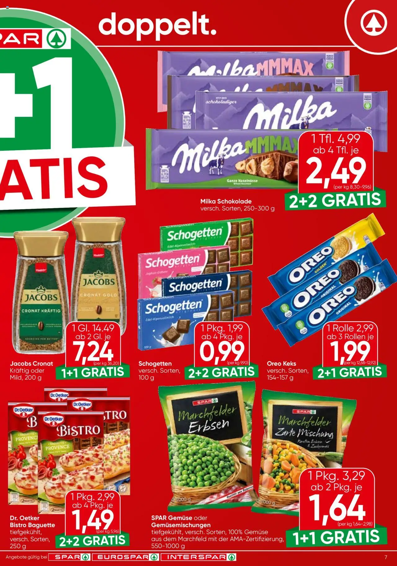 Spar Flugblatt - Vorarlberg gültig ab 09.10.2025 | Seite: 7 | Produkte: Gemüse, Erbsen, Jääkaappipakastin, Schokolade