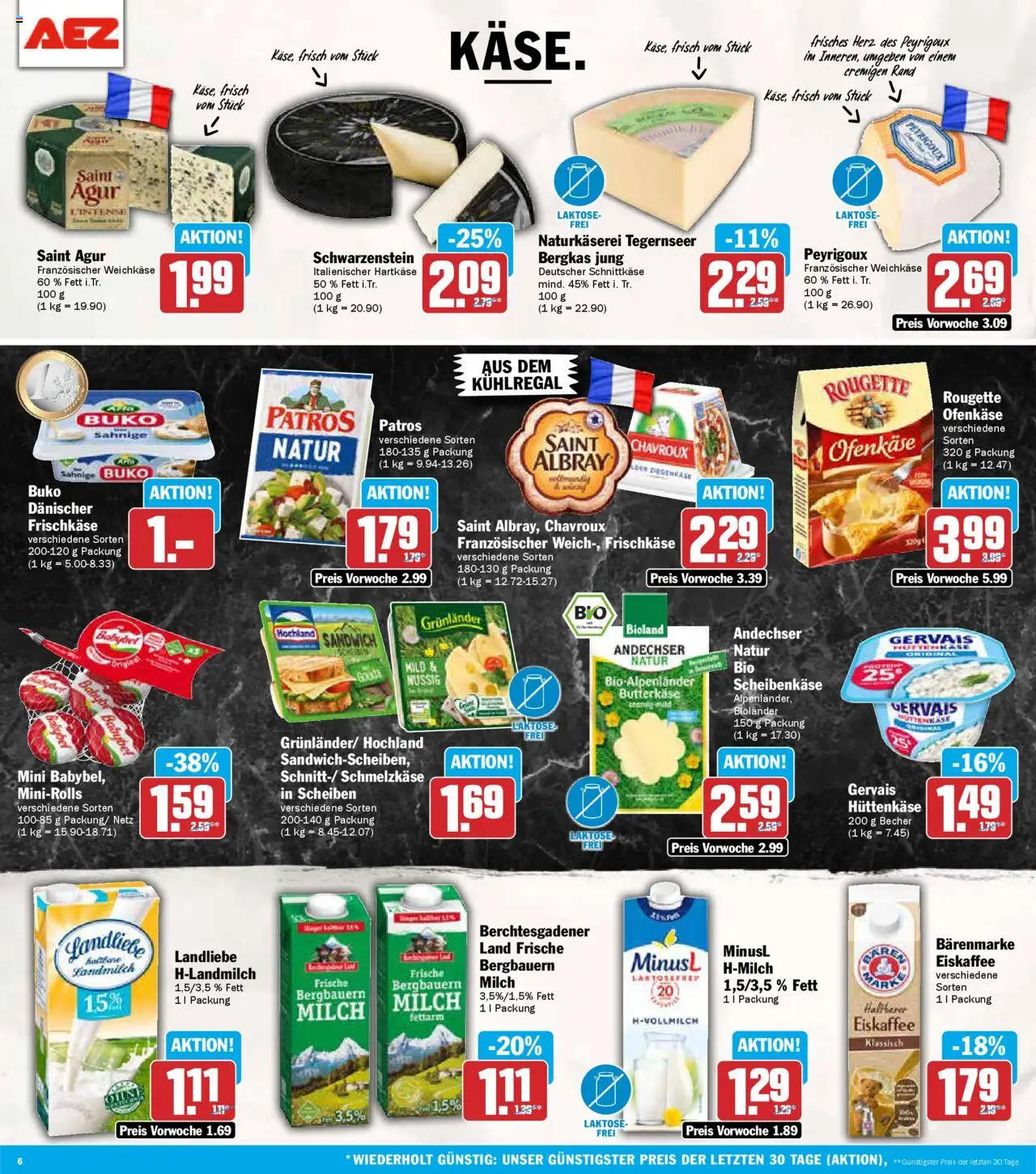 AEZ Prospekt 	 – gültig ab 06.10.2025 | Seite: 6 | Produkte: Ziegenkäse, Grunlander, Babybel, Hüttenkäse