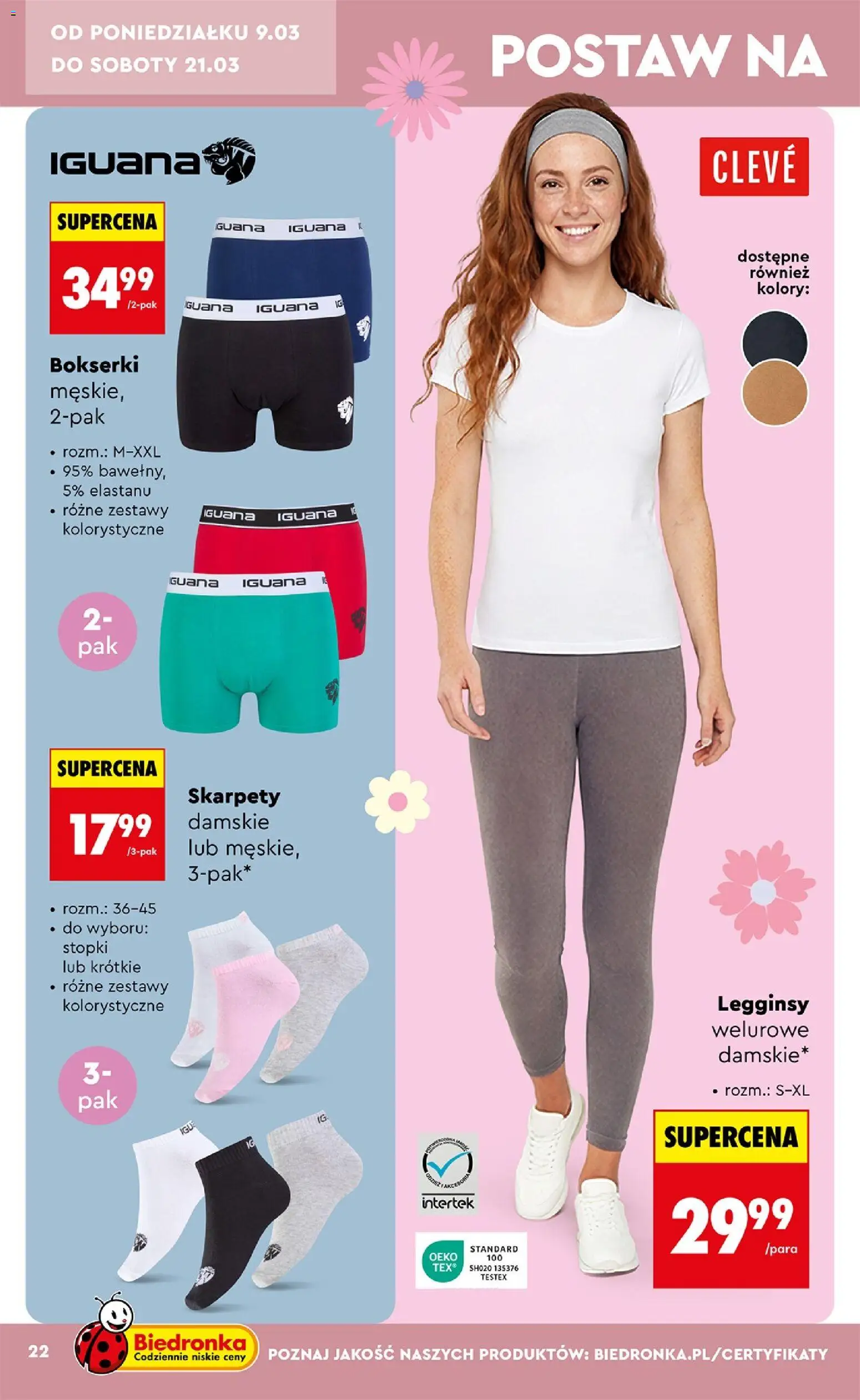 Biedronka gazetka - Hity i inspiracje od 07.03.2026 | Strona: 22 | Produkty: Skarpety, Legginsy, Bokserki, Skarpety damskie