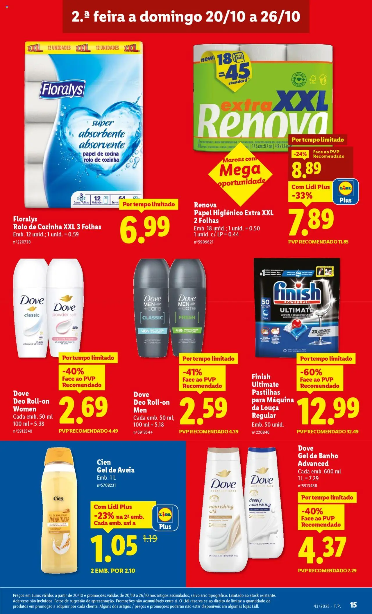 Lidl folheto │ válido de 20.10.2025 | Página: 15 | Produtos: Aveia, Papel higiénico, Gel de banho, Banho