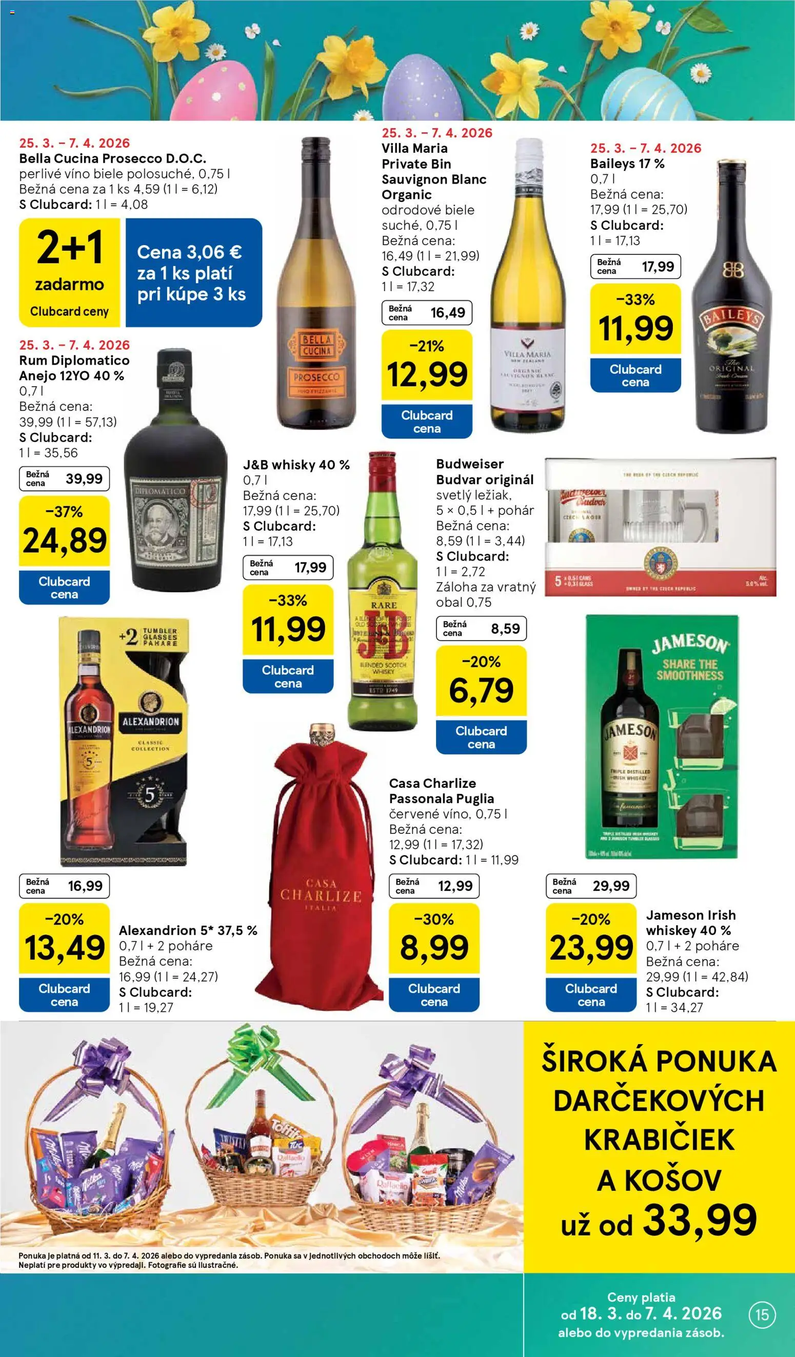 Nové Tesco akcie – leták je platný od 25.03.2026 | Strana: 15 | Produkty: Jameson, Víno, Prosecco, Rum