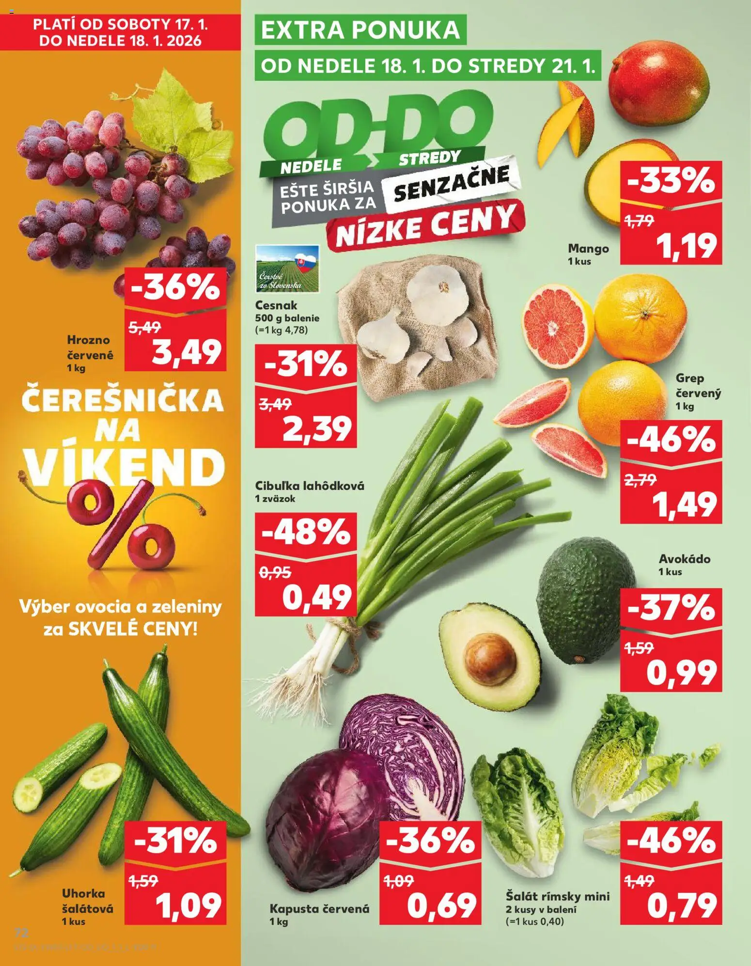Nové Kaufland akcie – leták je platný od 15.01.2026 | Strana: 72 | Produkty: Kapusta, Šalát, Avokádo, Grep