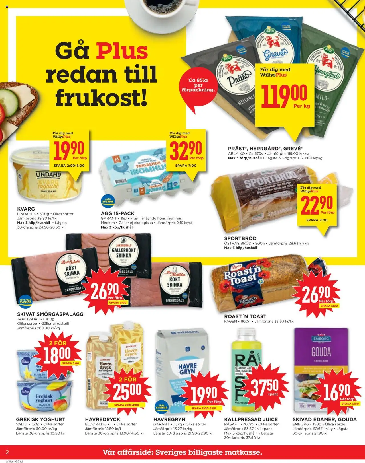 Willys reklamblad aktuell från 04.08.2025 | Sida: 2 | Produkter: Havredryck, Ägg, Bröd, Juice