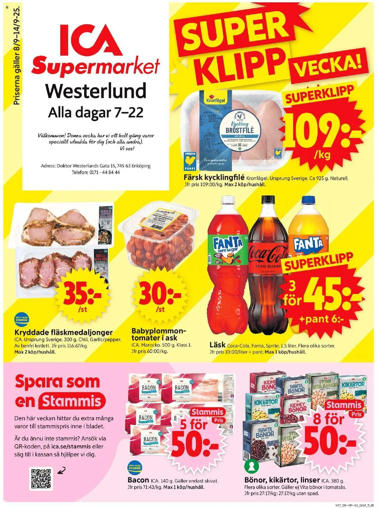 ICA Supermarket reklamblad aktuell från 08.09.2025 | Sida: 1 | Produkter: Såg, Kikärtor, Fanta, Chili