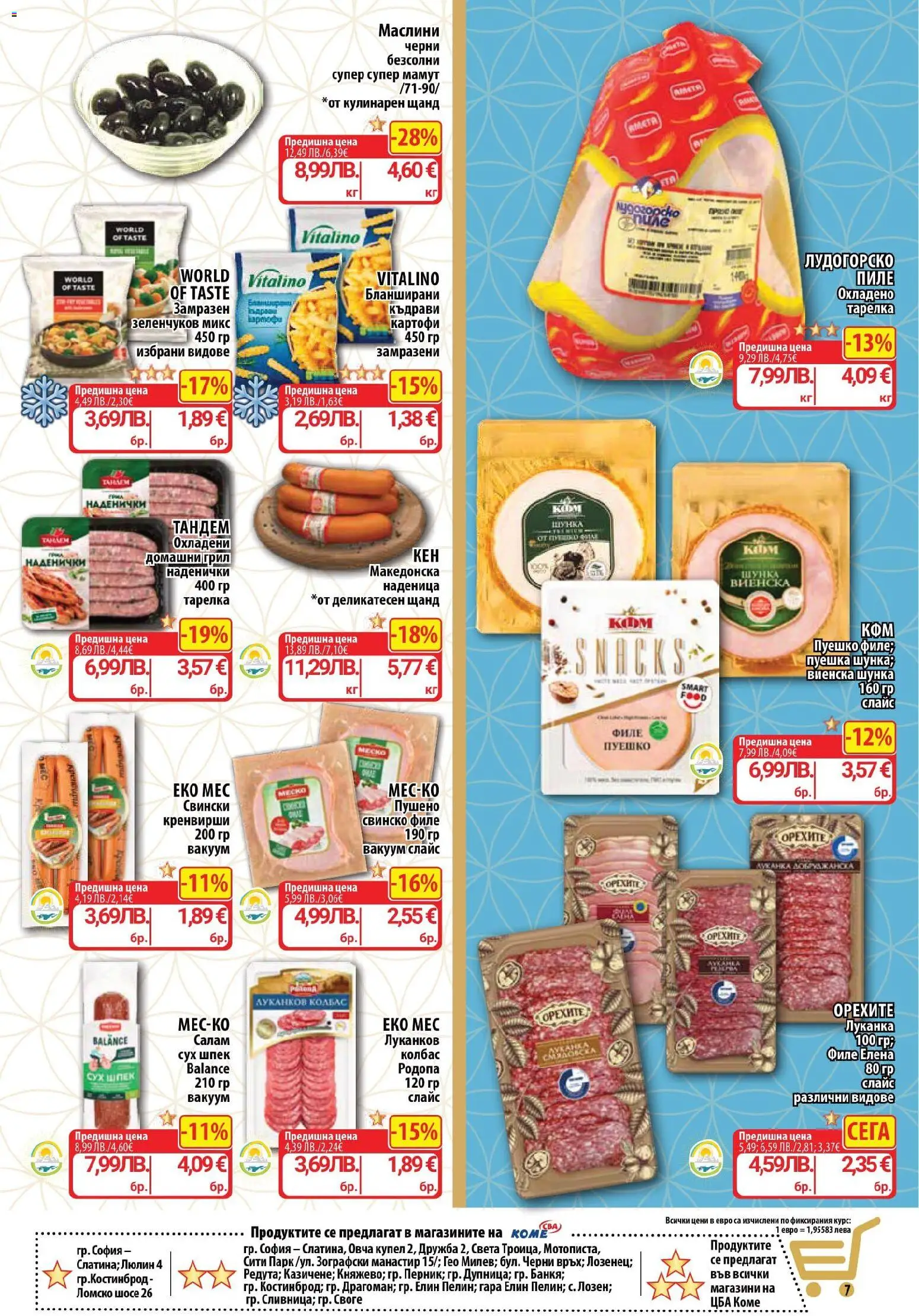 {H1} | Страница: 7 | Продукти: Шунка, Наденица, Колбас, Филе