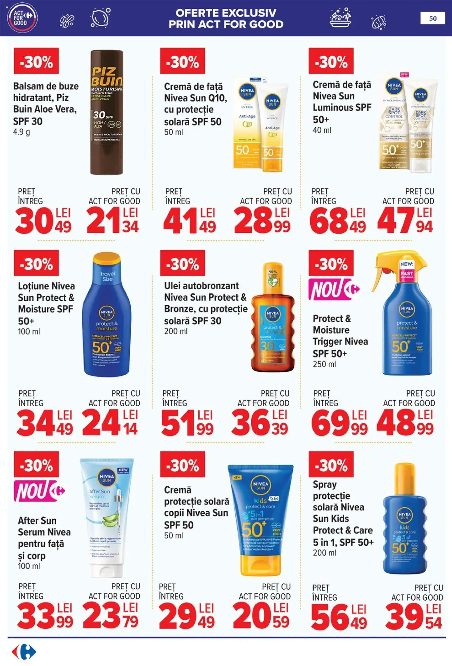 Noul catalog Carrefour – valabil de la 15.04.2026 | Pagină: 50 | Produse: Serum, Aloe vera, Ulei, Protecție solară
