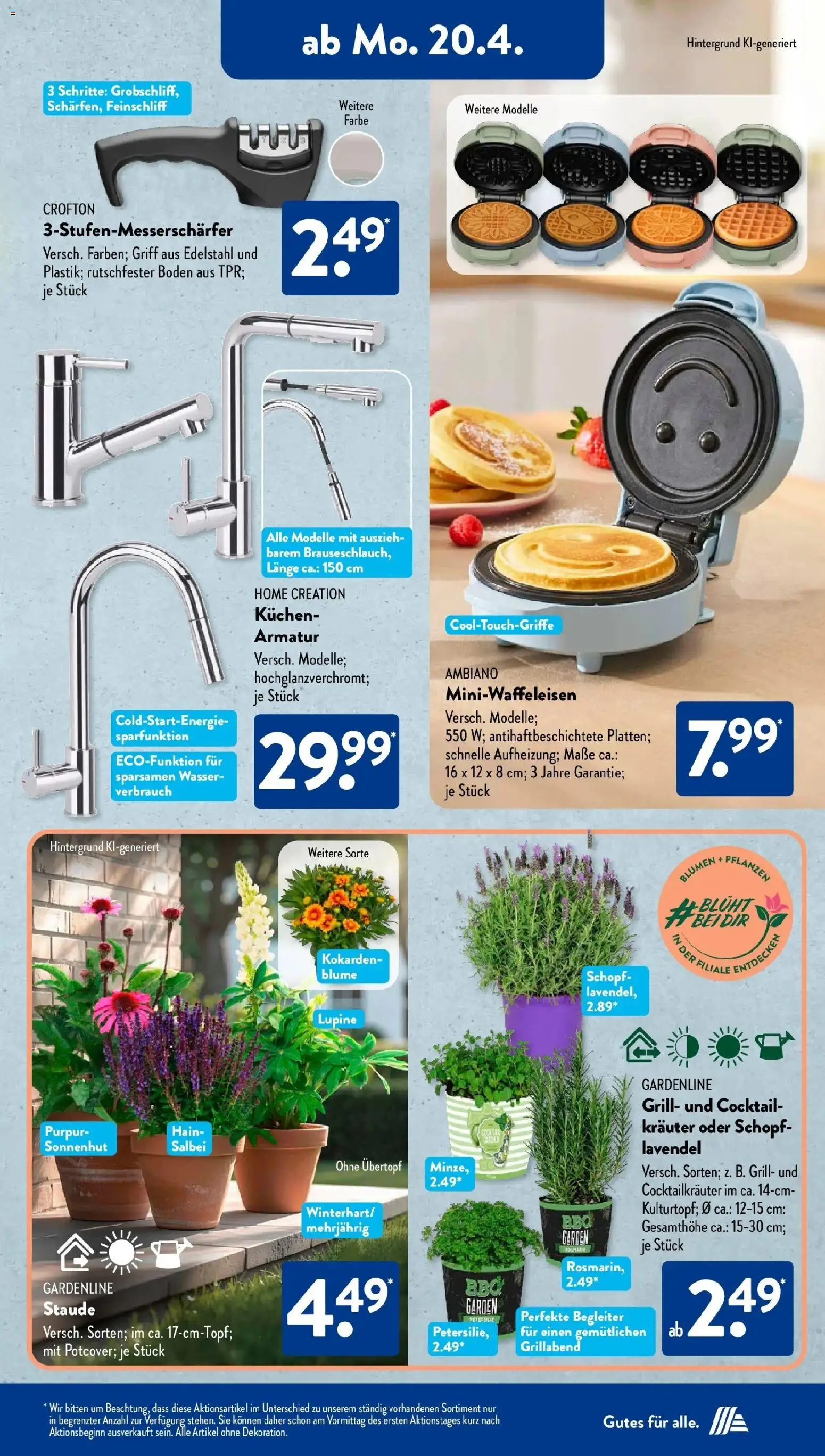 Aldi Süd Aktuelle Wochenangebote – gültig ab 20.04.2026 | Seite: 15 | Produkte: Blumen, Armatur, Wasser, Kuchen