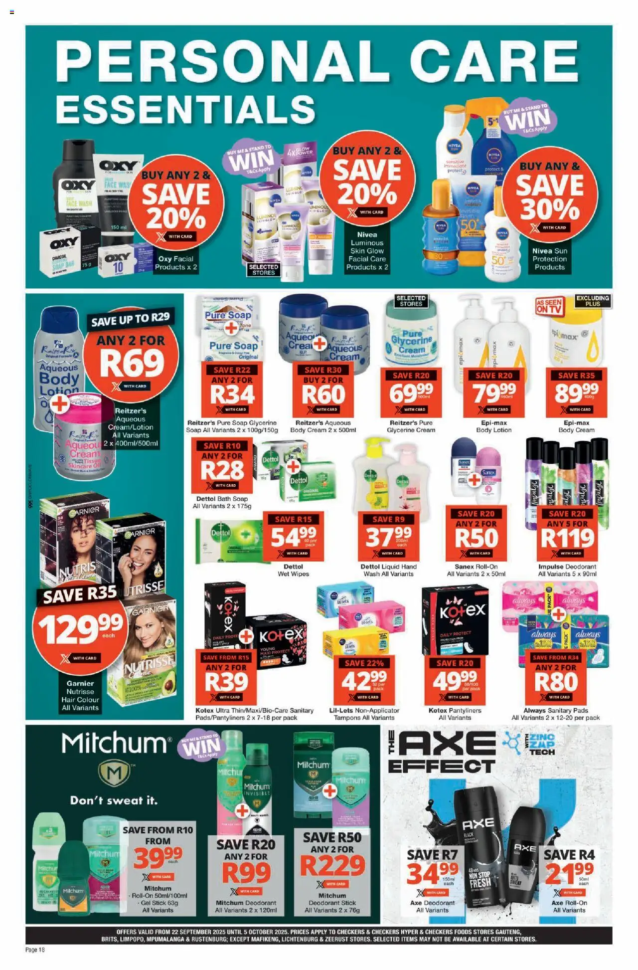 New Checkers catalogue – valid from 22.09.2025 | Page: 18 | Products: Lock, Bath, Pads, Deodorant