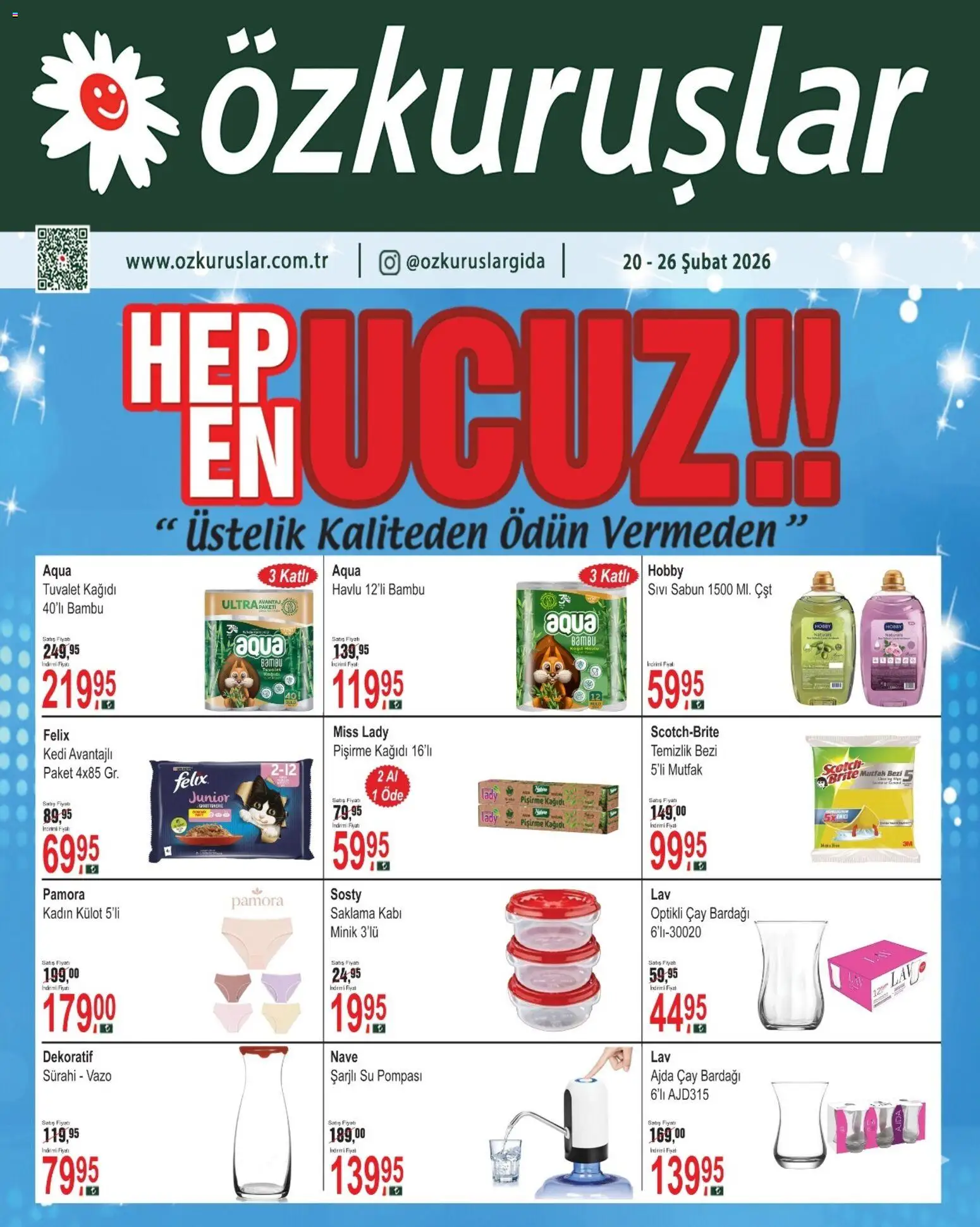 Özkuruşlar aktüel ürünler kataloğu yayımlandı! Bu hafta 20 - 26 Şubat 2026 günü Özkuruşlar indirimli ürünleri