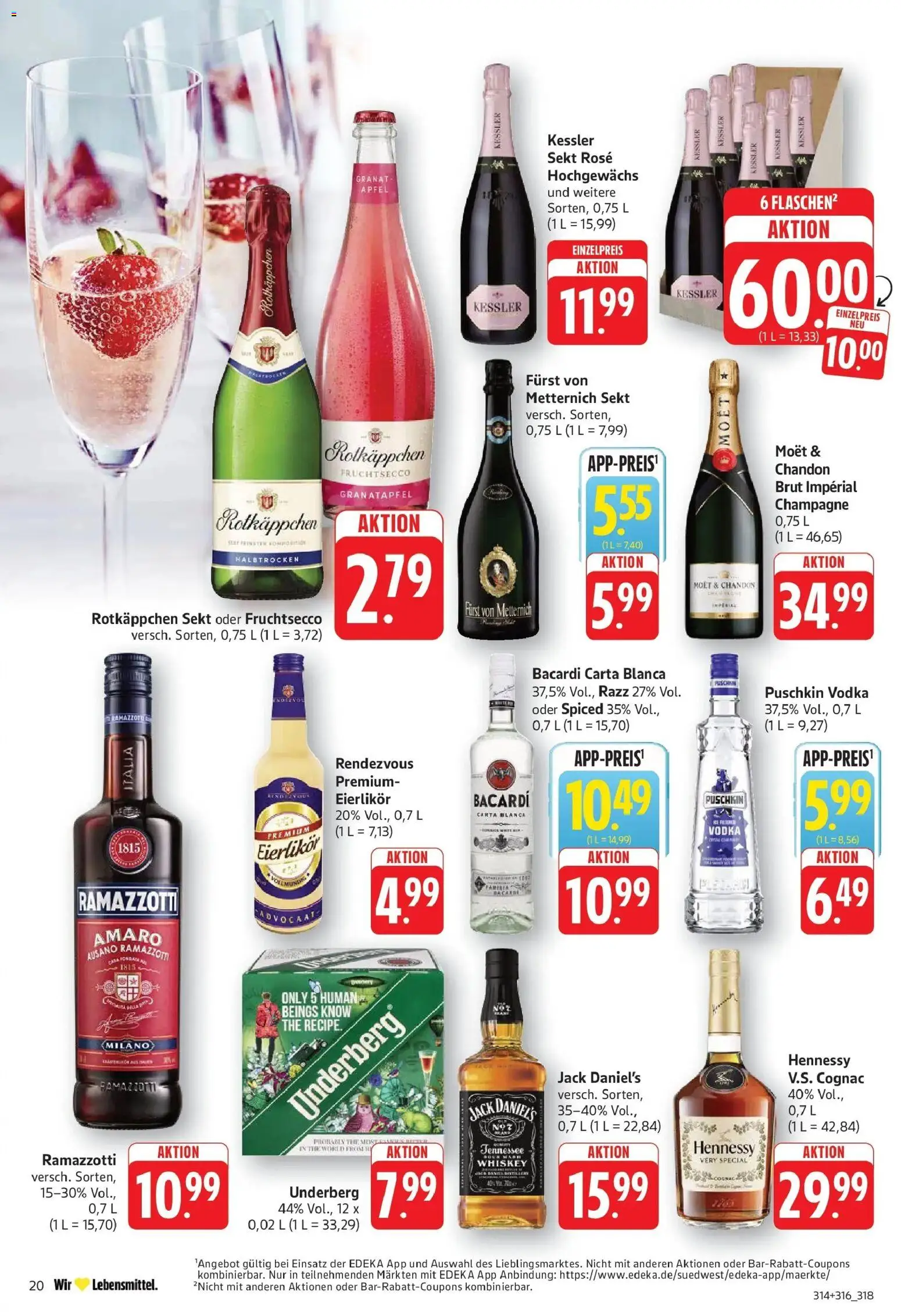 E center Prospekt Göppingen	 – gültig ab 23.03.2026 | Seite: 20 | Produkte: Furst von metternich, Sekt, Jack Daniel's, Ramazzotti