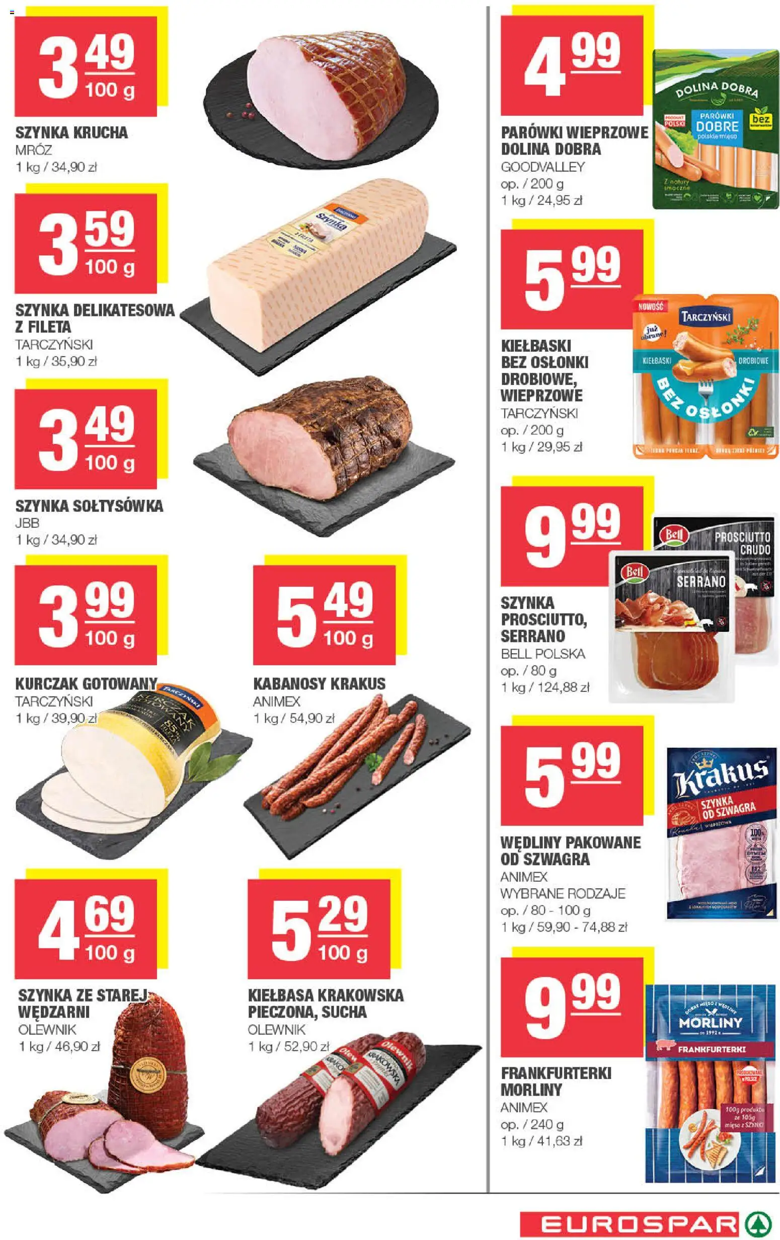 Spar Gazetka - Eurospar od 21.01.2026 | Strona: 7 | Produkty: Kiełbasa, Parówki, Kiełbasa krakowska, Prosciutto