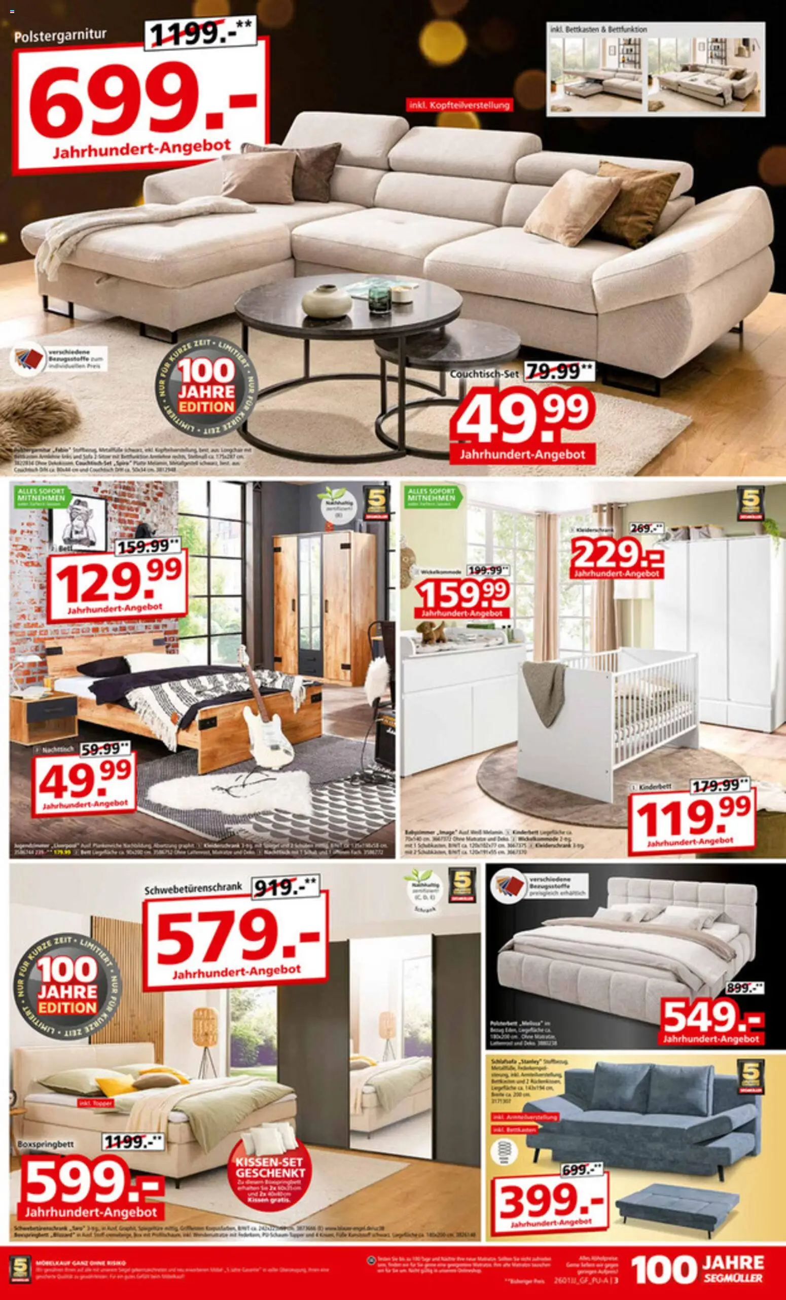 Segmüller Jubiläums Finale - Letzte Chance – gültig ab 24.12.2025 | Seite: 3 | Produkte: Kissen, Schwebetürenschrank, Boxspringbett