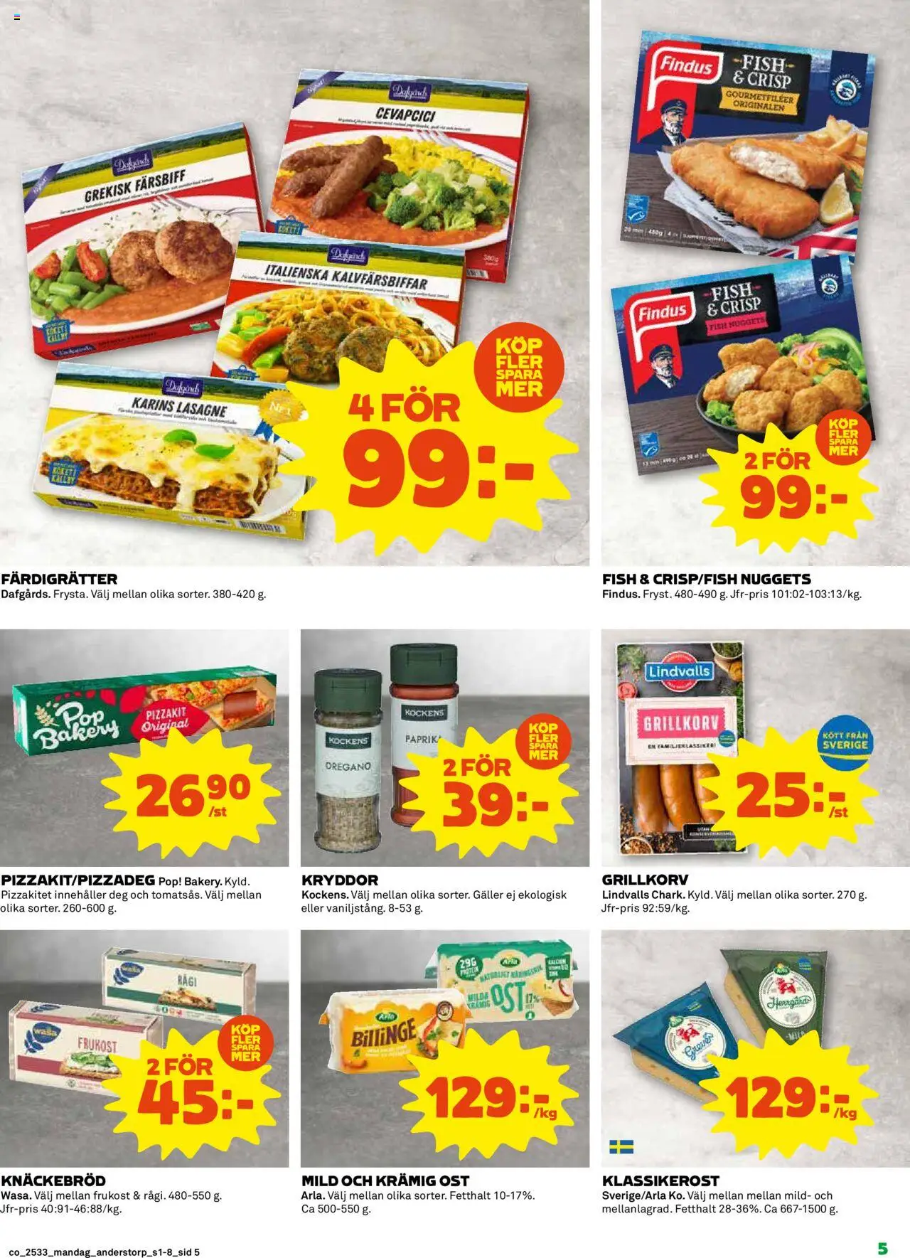 Coop reklamblad aktuell från 11.08.2025 | Sida: 5 | Produkter: Knäckebröd, Oregano, Ost, Pizzakit