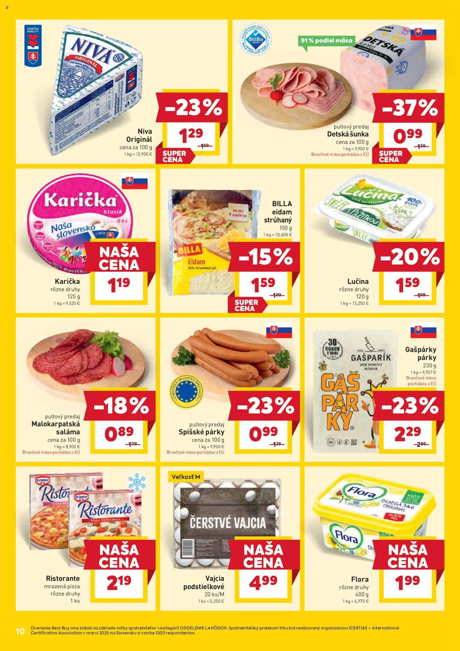 Nové Billa akcie – leták je platný od 14.01.2026 | Strana: 10 | Produkty: Vajcia, Eidam, Mozzarella, Flora