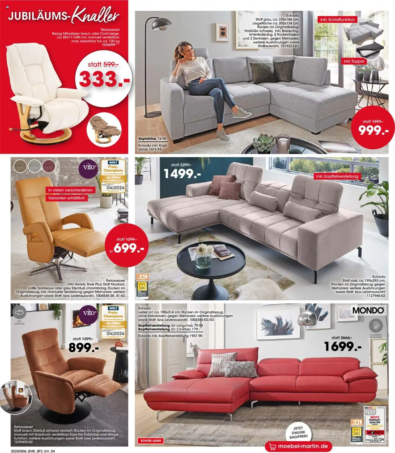 Möbel Martin Prospekt 	 - gültig ab dem 06.08.2025 | Seite: 4 | Produkte: Ecksofa, Relaxsessel, Topper