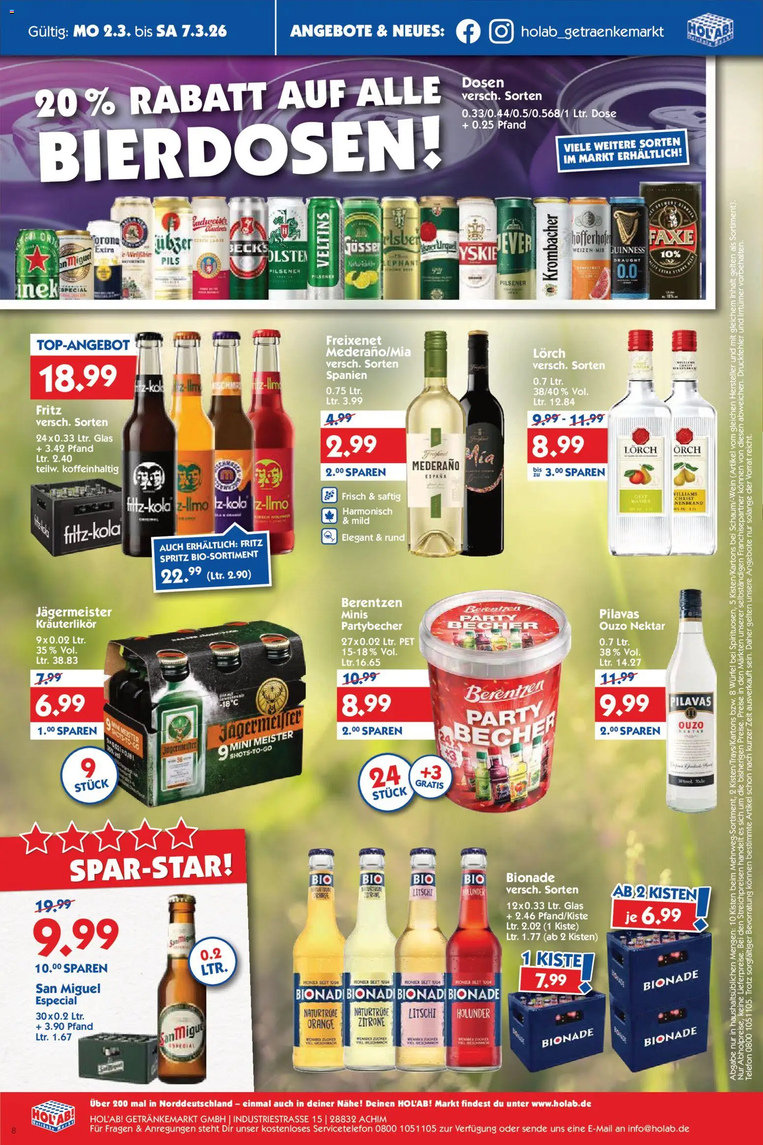 HOL’AB! Prospekt 	 – gültig ab 02.03.2026 | Seite: 8 | Produkte: Ouzo, Freixenet, Budweiser, Berentzen