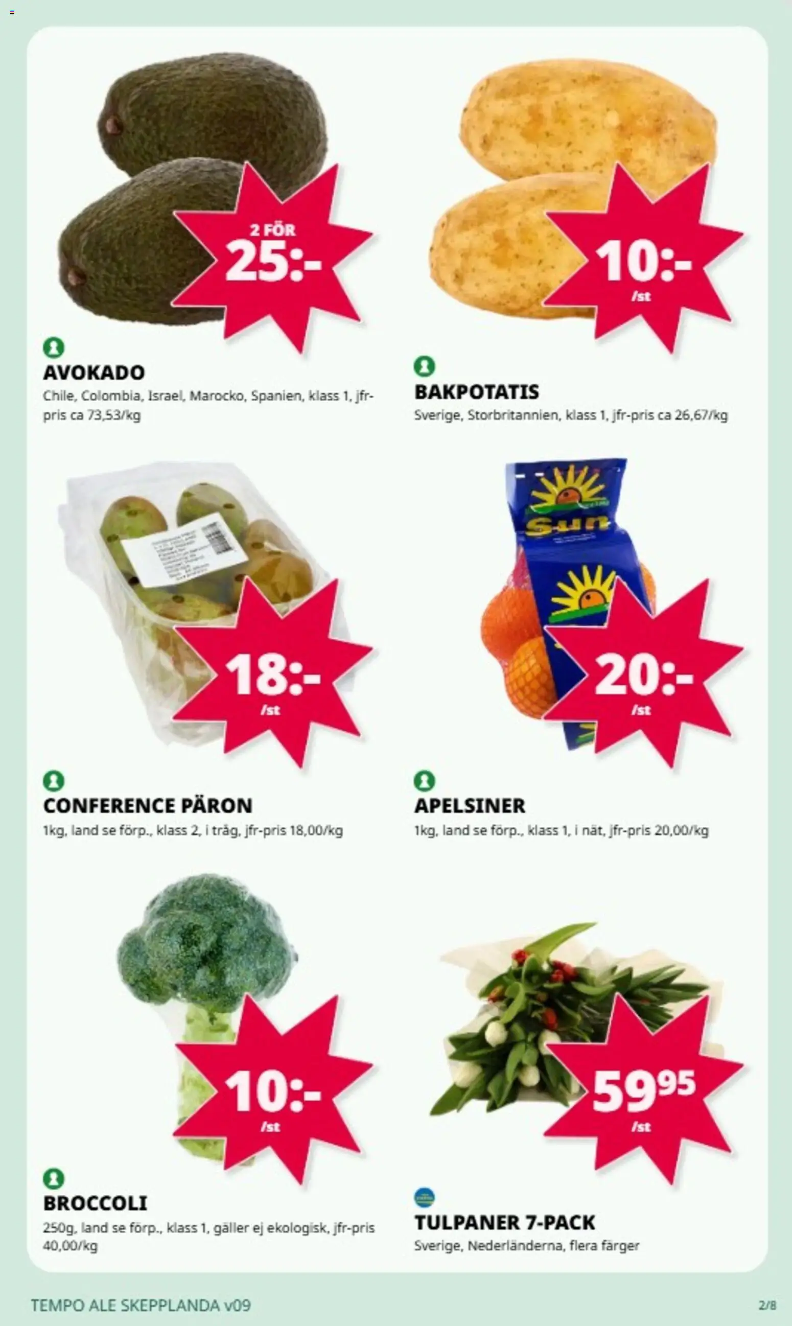 Tempo reklamblad aktuell från 23.02.2026 | Sida: 2 | Produkter: Bakpotatis, Galler, Apelsiner, Broccoli