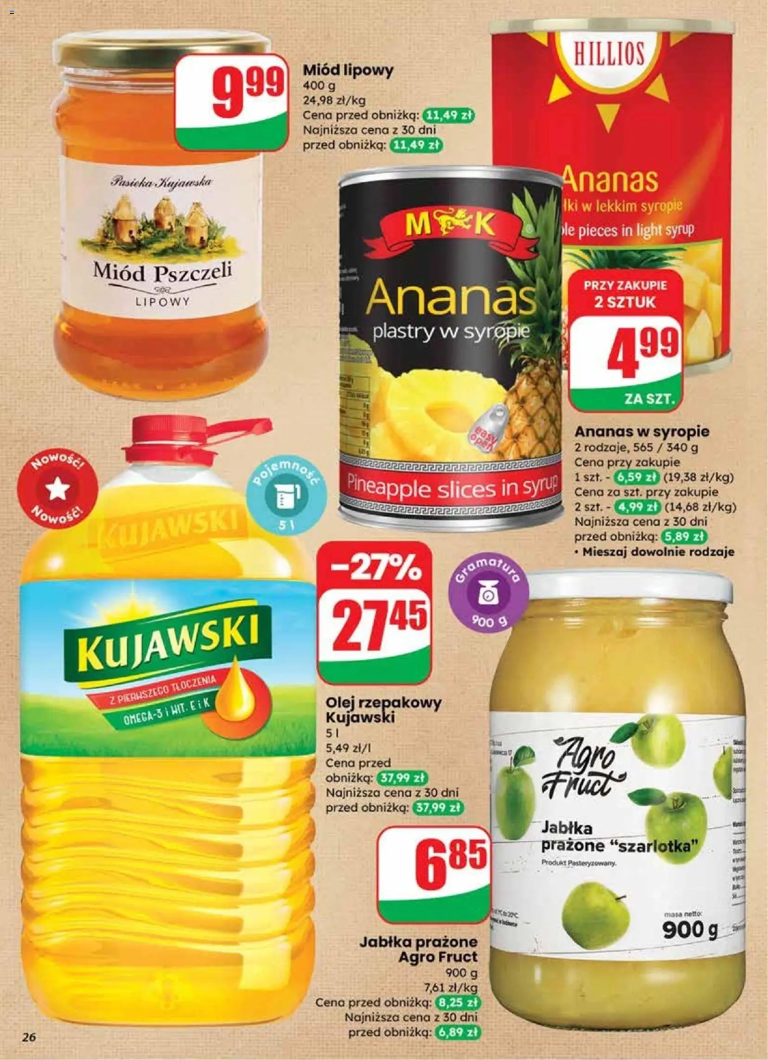 Dino Gazetka od 14.01.2026 | Strona: 26 | Produkty: Miód, Olej, Jabłka, Ananas plastry w syropie