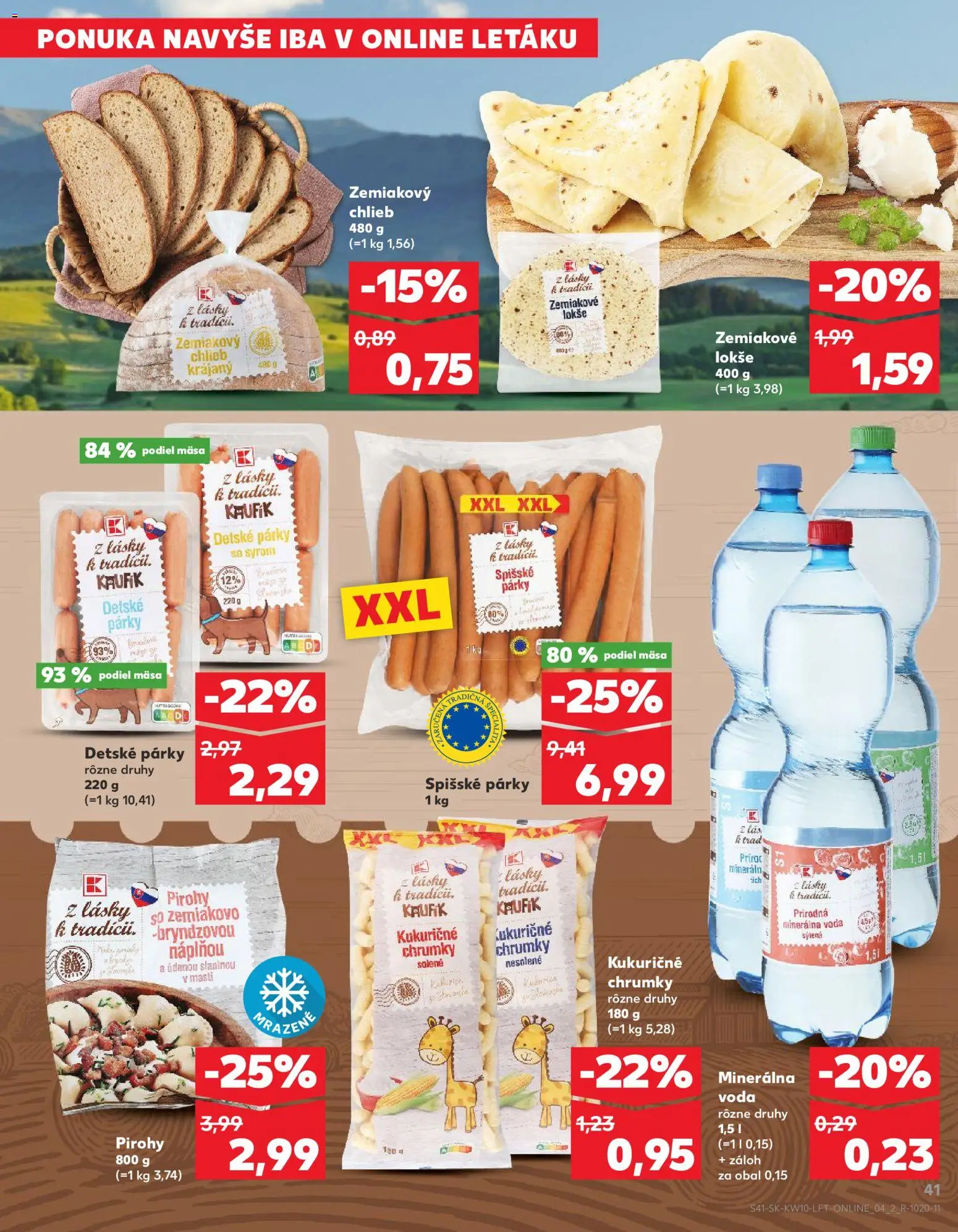 Nové Kaufland akcie – leták je platný od 05.03.2026 | Strana: 41 | Produkty: Chlieb, Voda, Minerálna voda, Párky