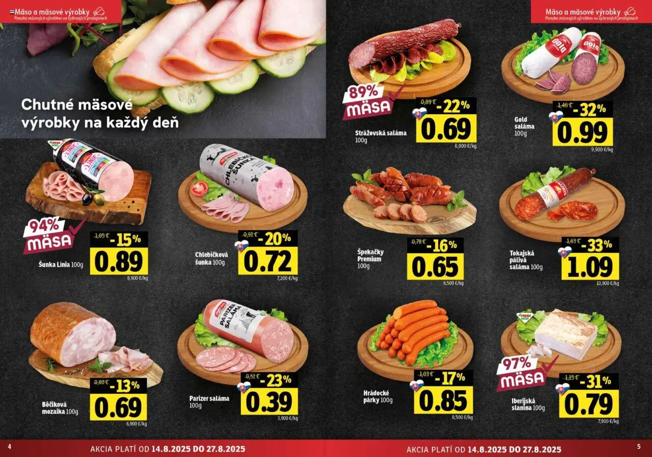 Fresh Stredné a západné Slovensko │ platný od 14.08.2025 | Strana: 3 | Produkty: Saláma, Šunka, Slanina, Párky