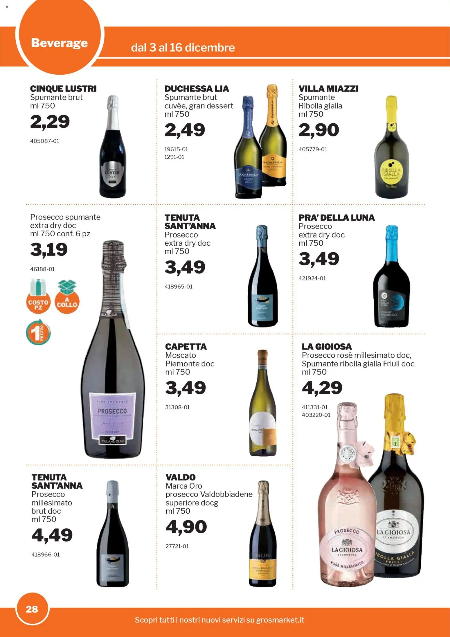 Volantino Sogegross del 03.12.2025 | Pagina: 28 | Prodotti: Prosecco, Spumante