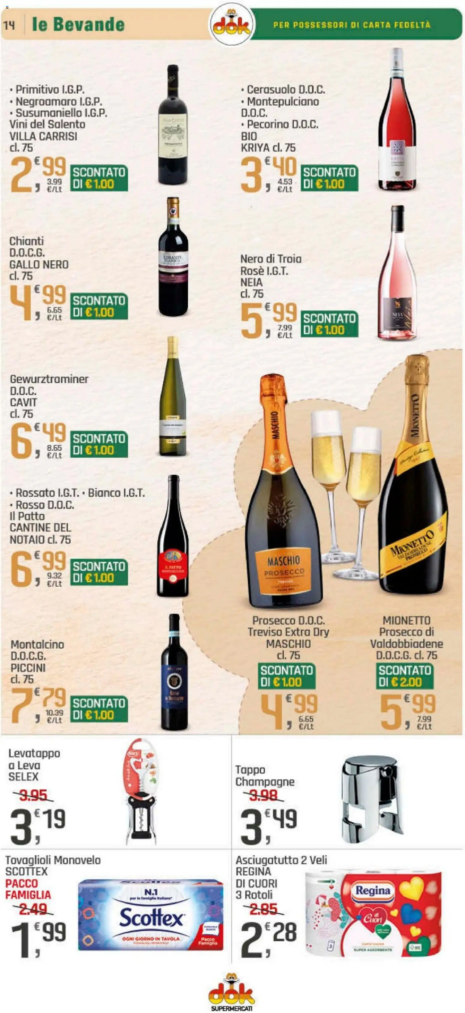 Volantino DOK del 04.12.2025 | Pagina: 14 | Prodotti: Prosecco, Champagne, Asciugatutto, Pecorino