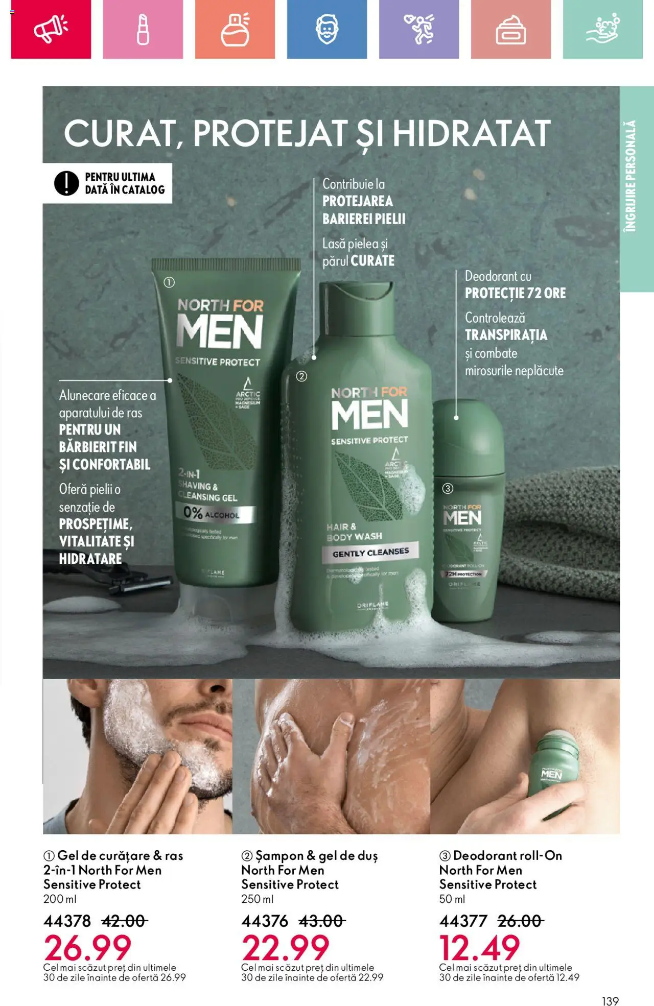 Oriflame catalog 11 2025 – valabil de la 27.07.2025 | Pagină: 139 | Produse: Gel de curățare, Body, Șampon, Deodorant