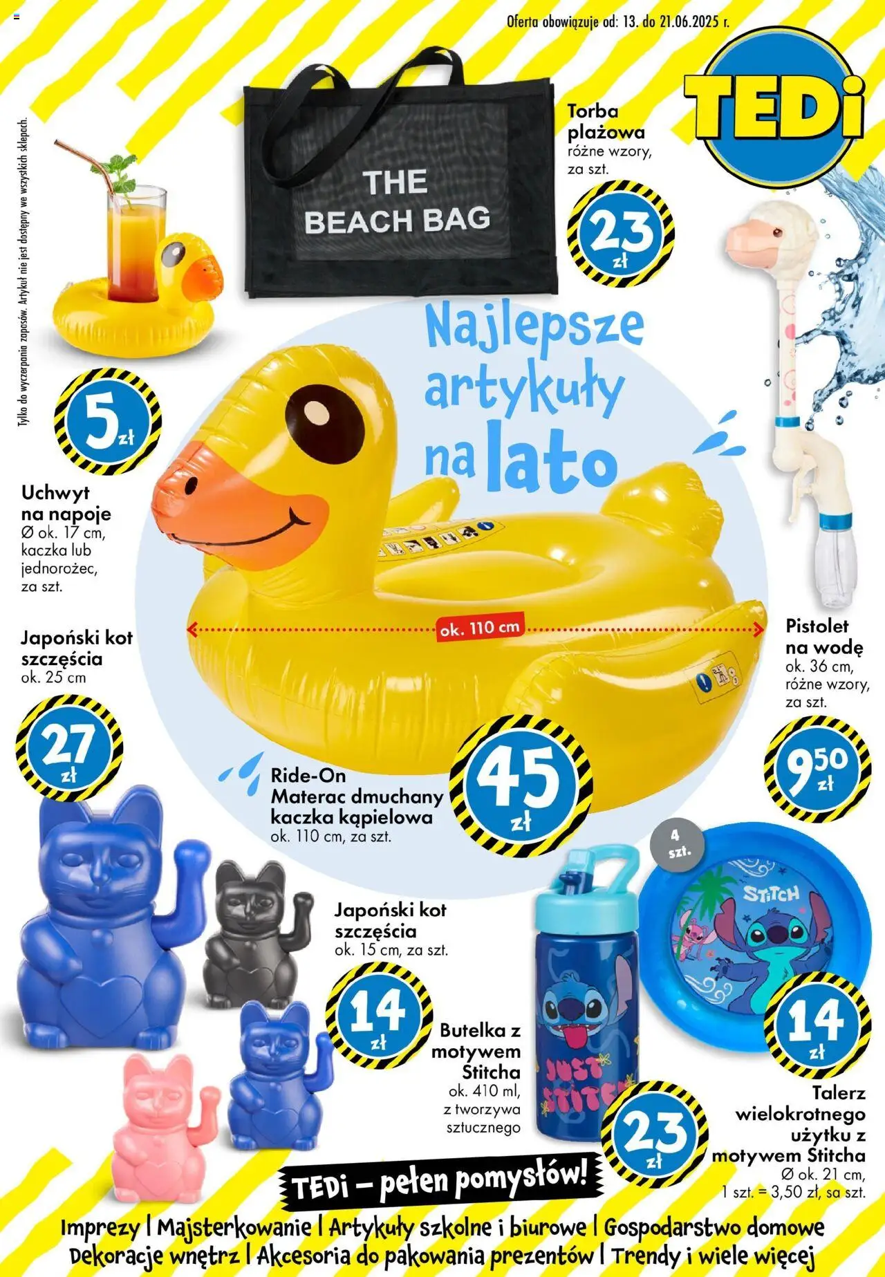 TEDi Gazetka od 13.06.2025 | Strona: 1 | Produkty: Torba, Napoje, Materac, Artykuły szkolne