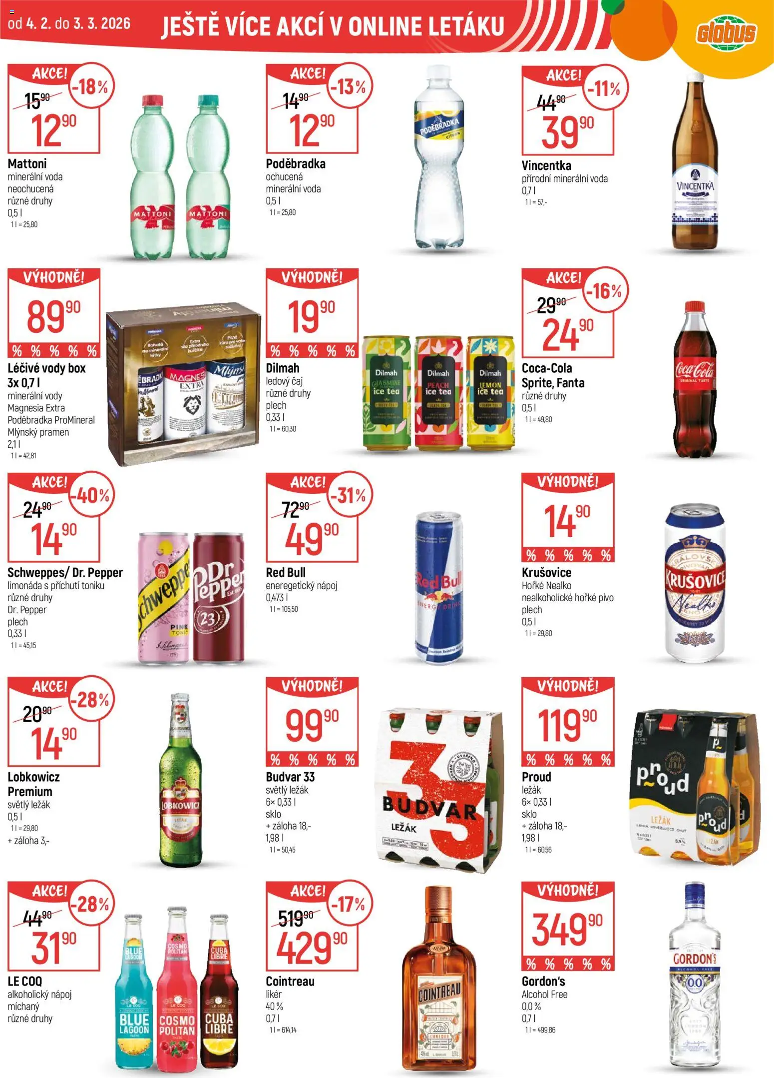 Globus leták - Chomutov od 18.02.2026 | Strana: 42 | Produkty: Voda, Čaj, Ledový čaj, Vincentka
