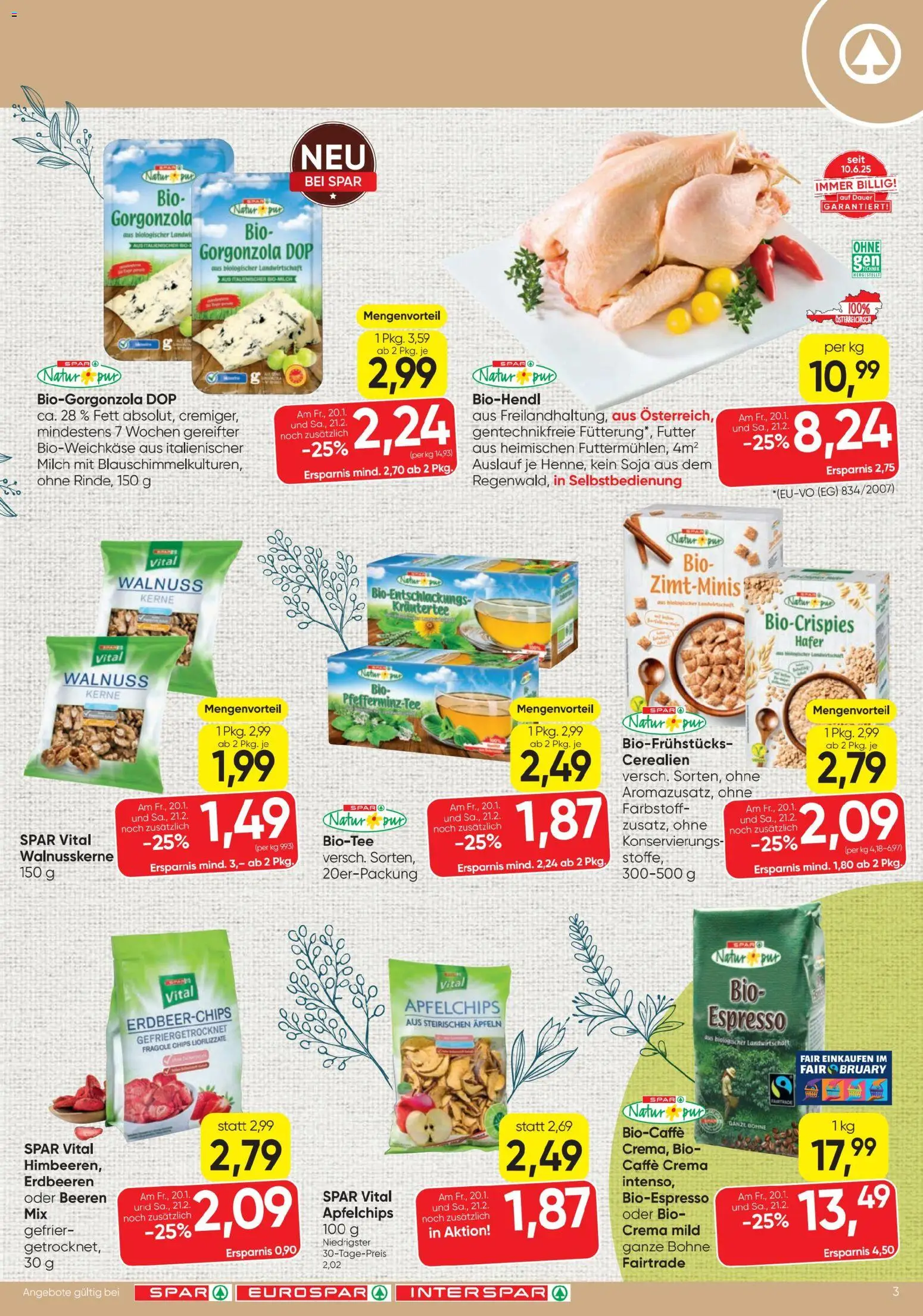 Spar Flugblatt gültig ab 19.02.2026 | Seite: 3 | Produkte: Erdbeeren, Chips, Milch