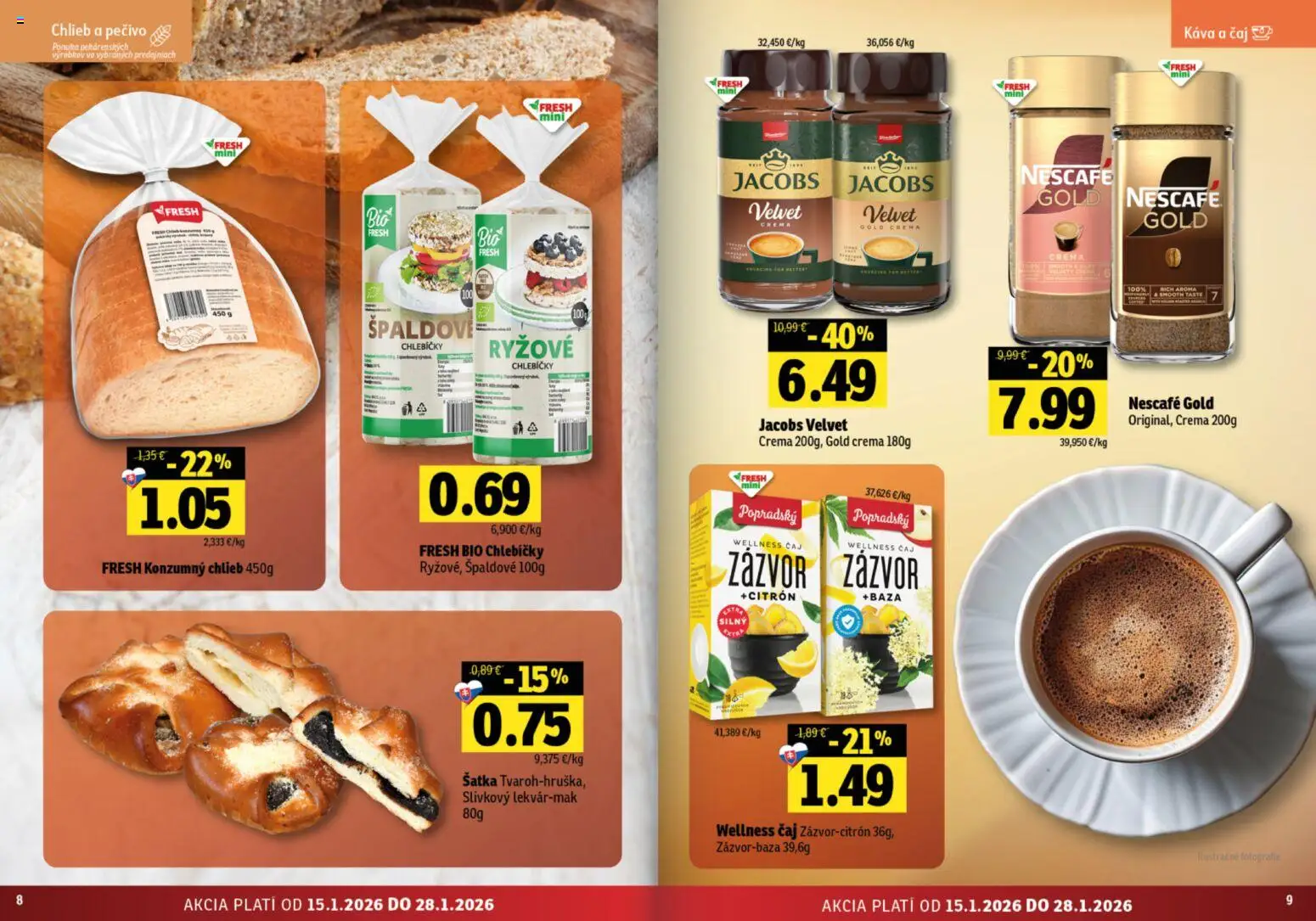 Nové Fresh akcie – leták je platný od 15.01.2026 | Strana: 5 | Produkty: Zázvor, Káva, Čaj, Šatka