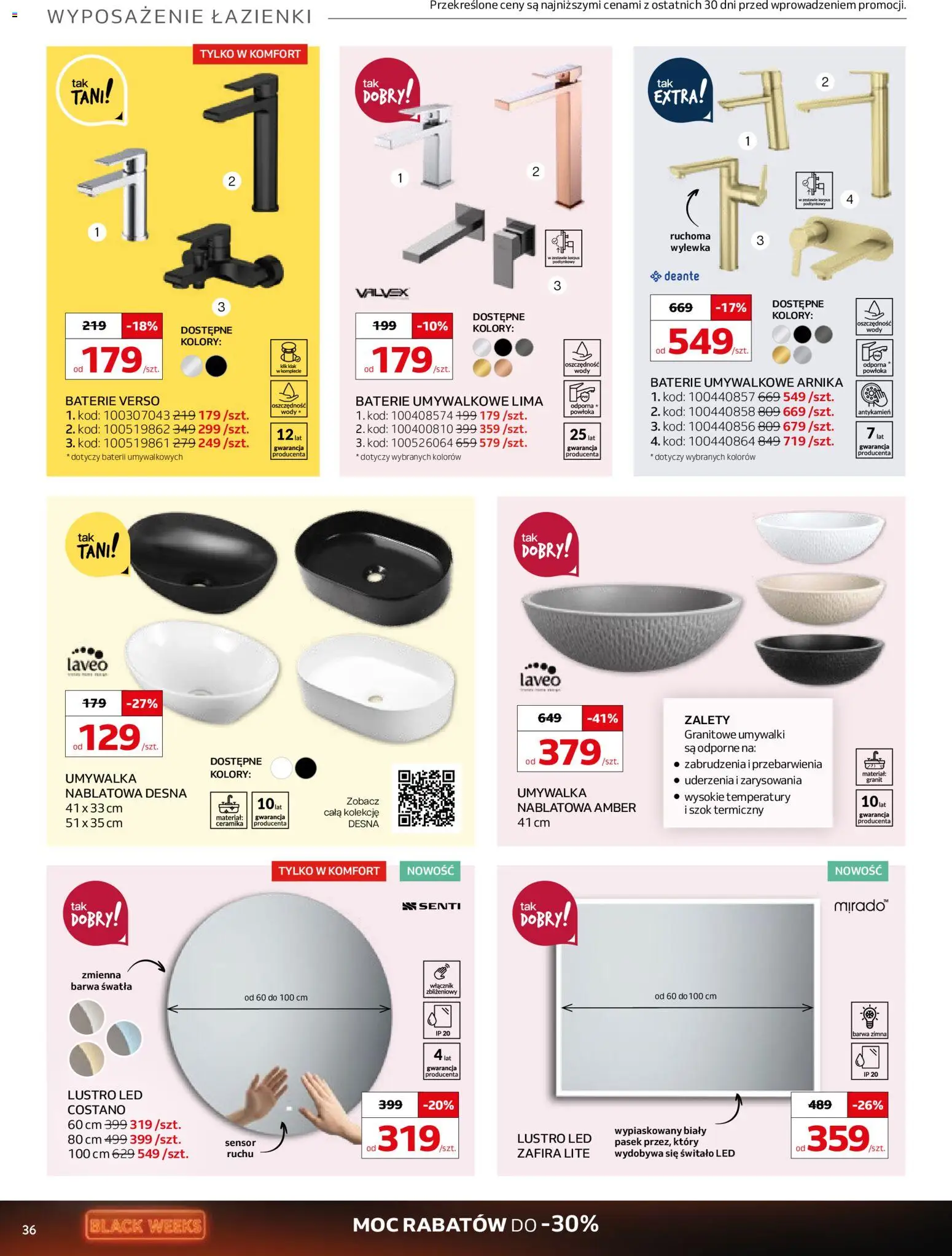 Komfort Black Friday od 29.10.2025 | Strona: 36 | Produkty: Pasek, Baterie, Umywalka, Lustro