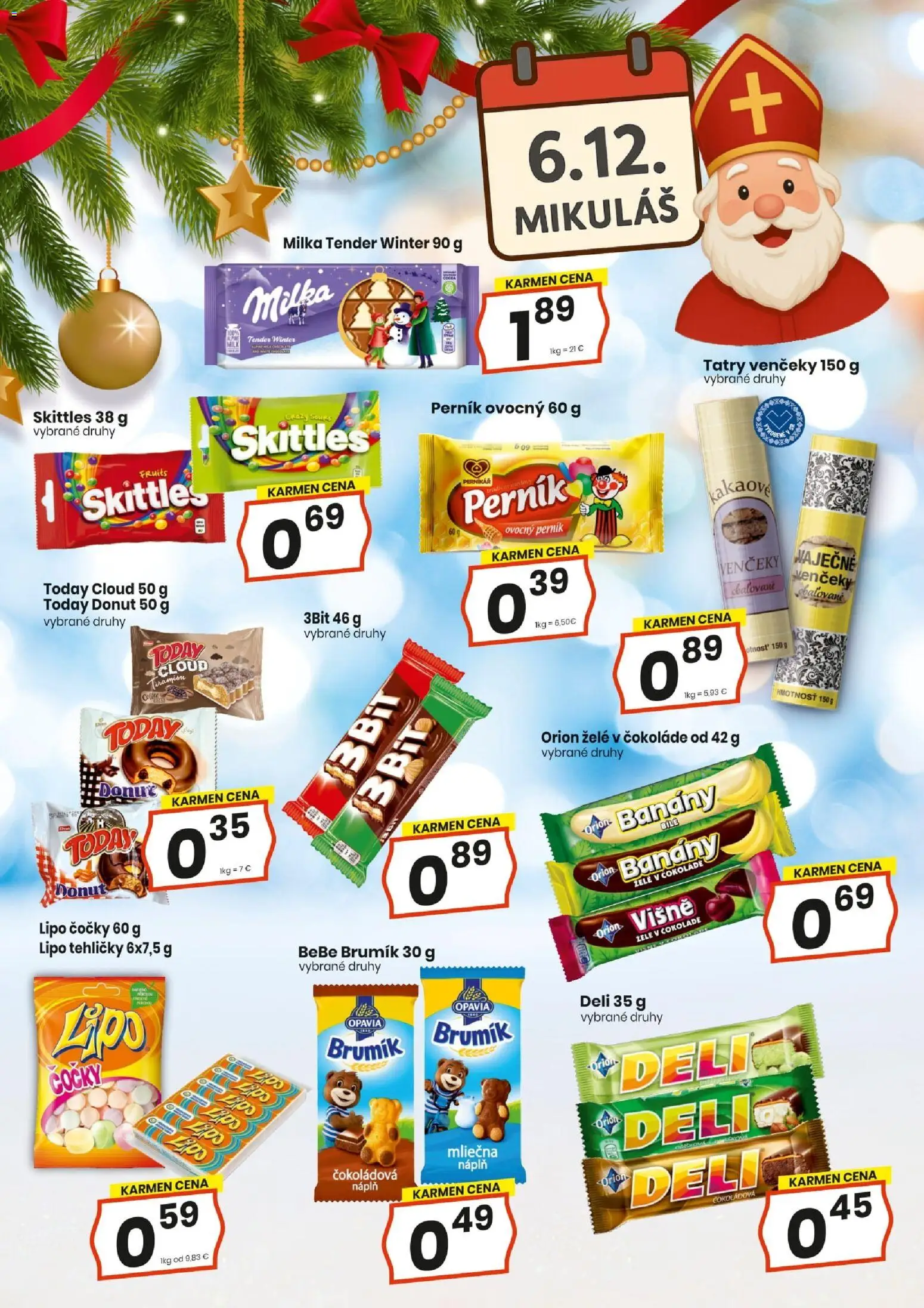 Nové KARMEN CBA akcie – leták je platný od 20.11.2025 | Strana: 2 | Produkty: Banány, Donut, Milka, Višne