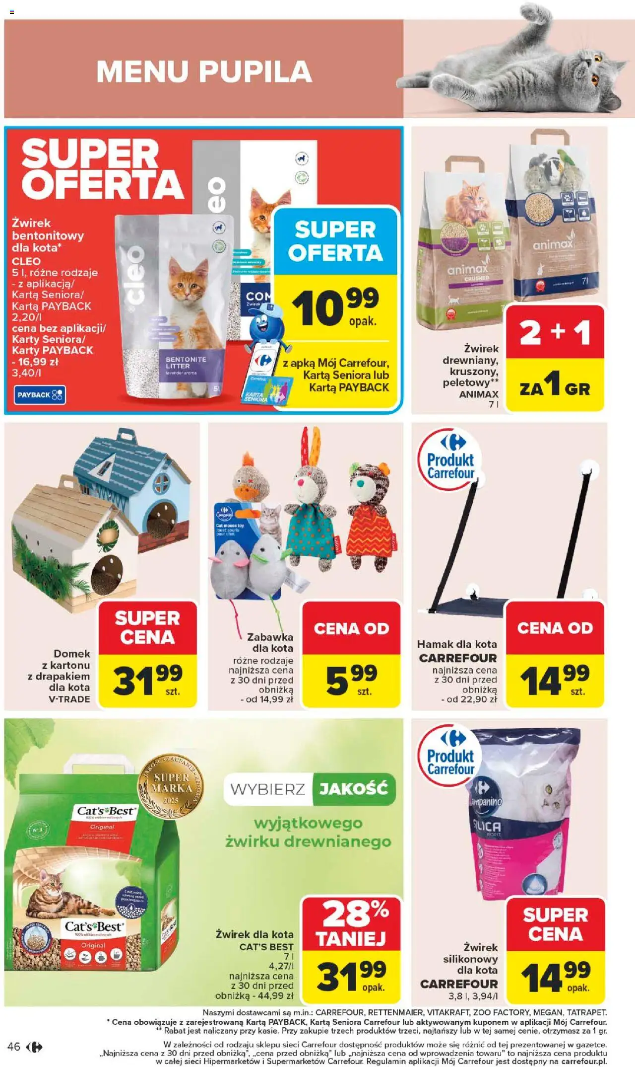 Carrefour Gazetka od 22.09.2025 | Strona: 48 | Produkty: Karta, Żwirek dla kota, Żwirek bentonitowy, Hamak