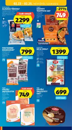 Aldi Akciós újság - amely érvényes a következő dátumtól: 19.02.2026 | Oldal: 32 | Termékek: Virsli, Sajt, Gluténmentes, Trappista sajt