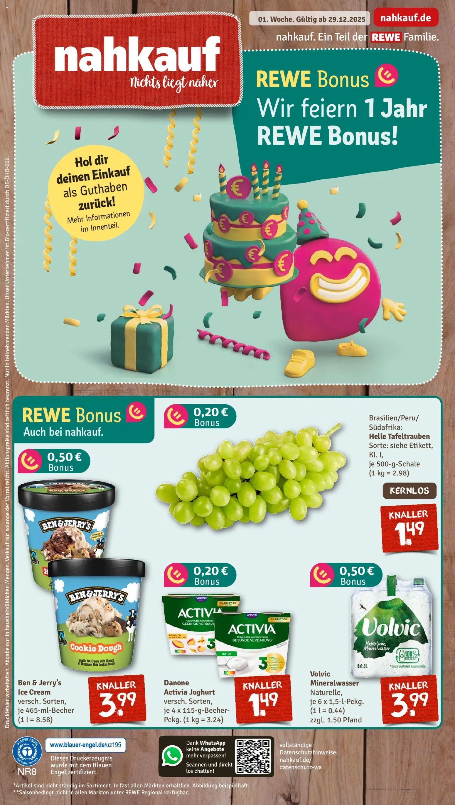 Nahkauf Prospekt – gültig ab 28.12.2025 | Seite: 1 | Produkte: Joghurt, Mineralwasser, Ben & Jerry's, Volvic