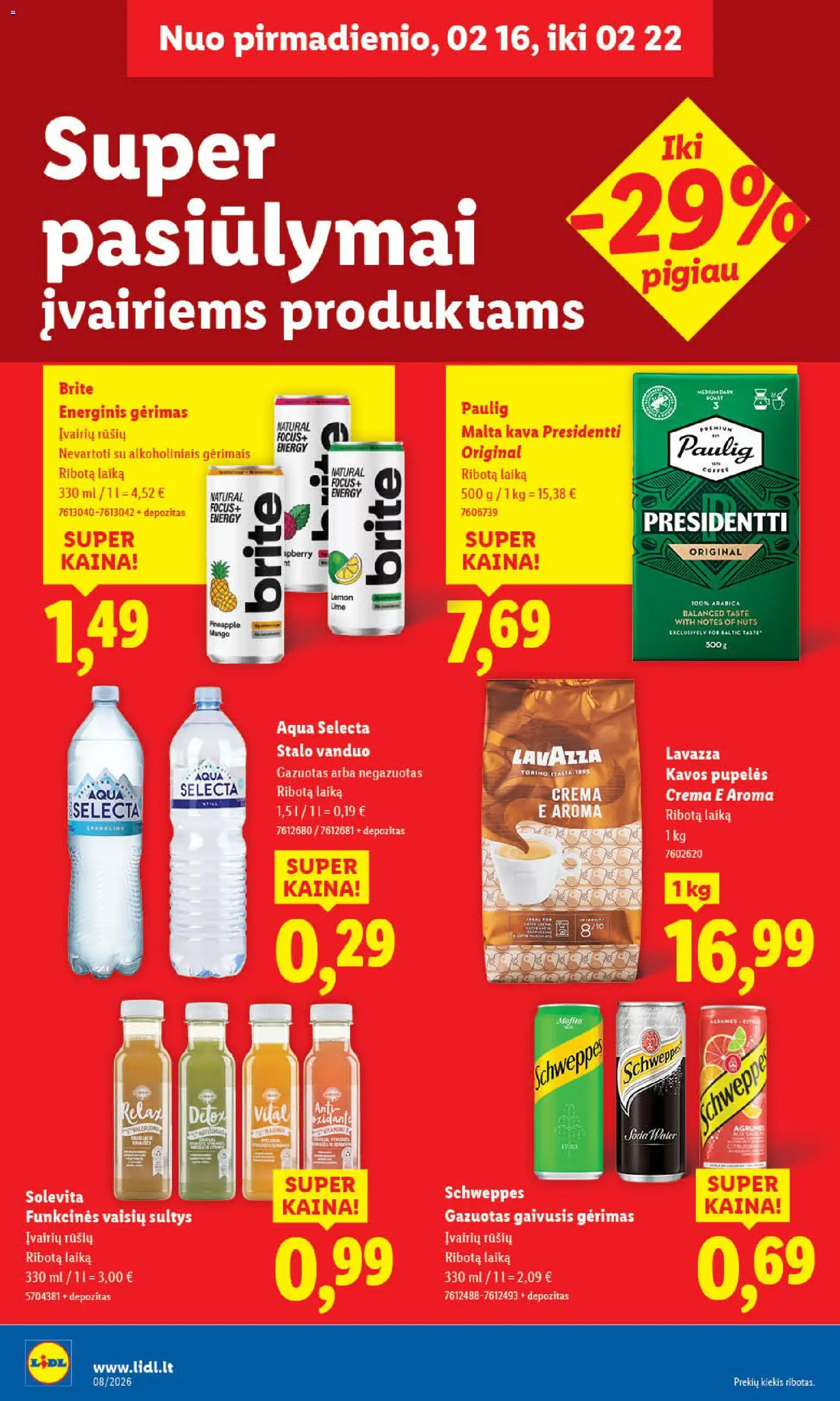 LIDL akcijos nuo 16.02.2026 | Puslapis: 24 | Prekių: Gaivusis gėrimas, Energinis gėrimas, Kava, Sultys