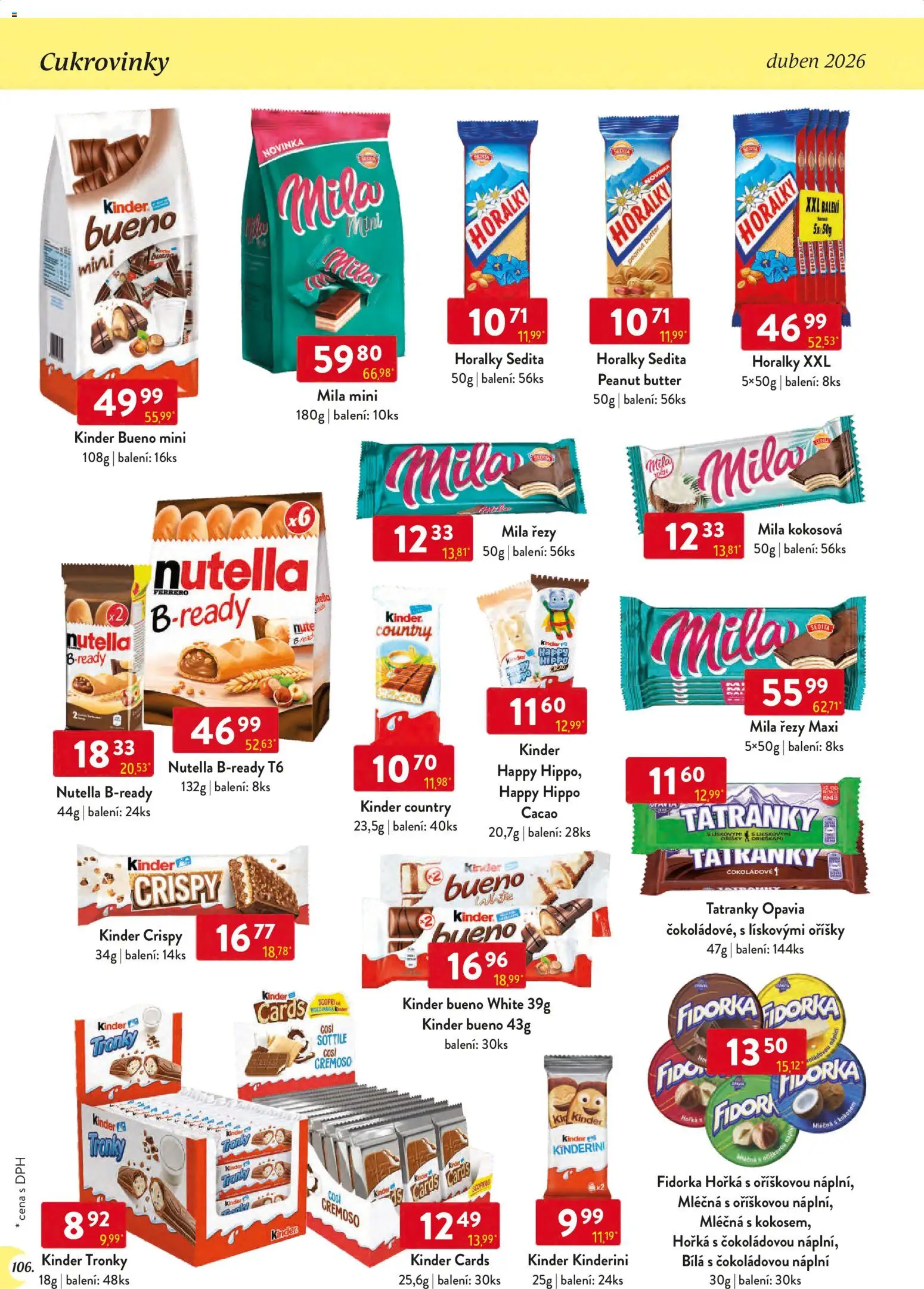 Astur & Qanto leták - Velkoobchod 04/2026 od 01.04.2026 | Strana: 106 | Produkty: Tatranky, Kinder, Fidorka, Nutella