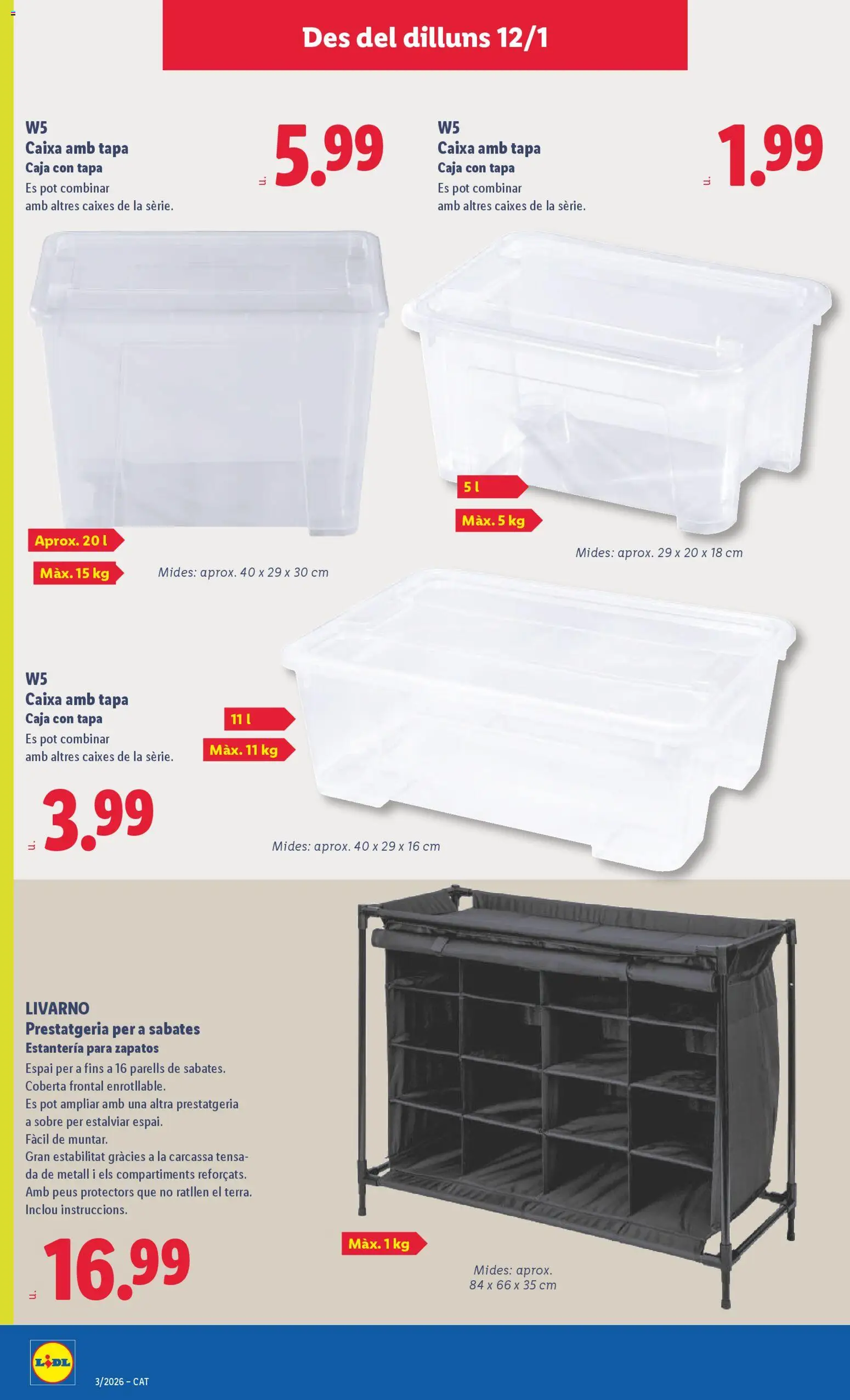 Lidl folleto de bazar │ válido desde el 12.01.2026 | Página: 8 | Productos: Estantería para zapatos, Caja