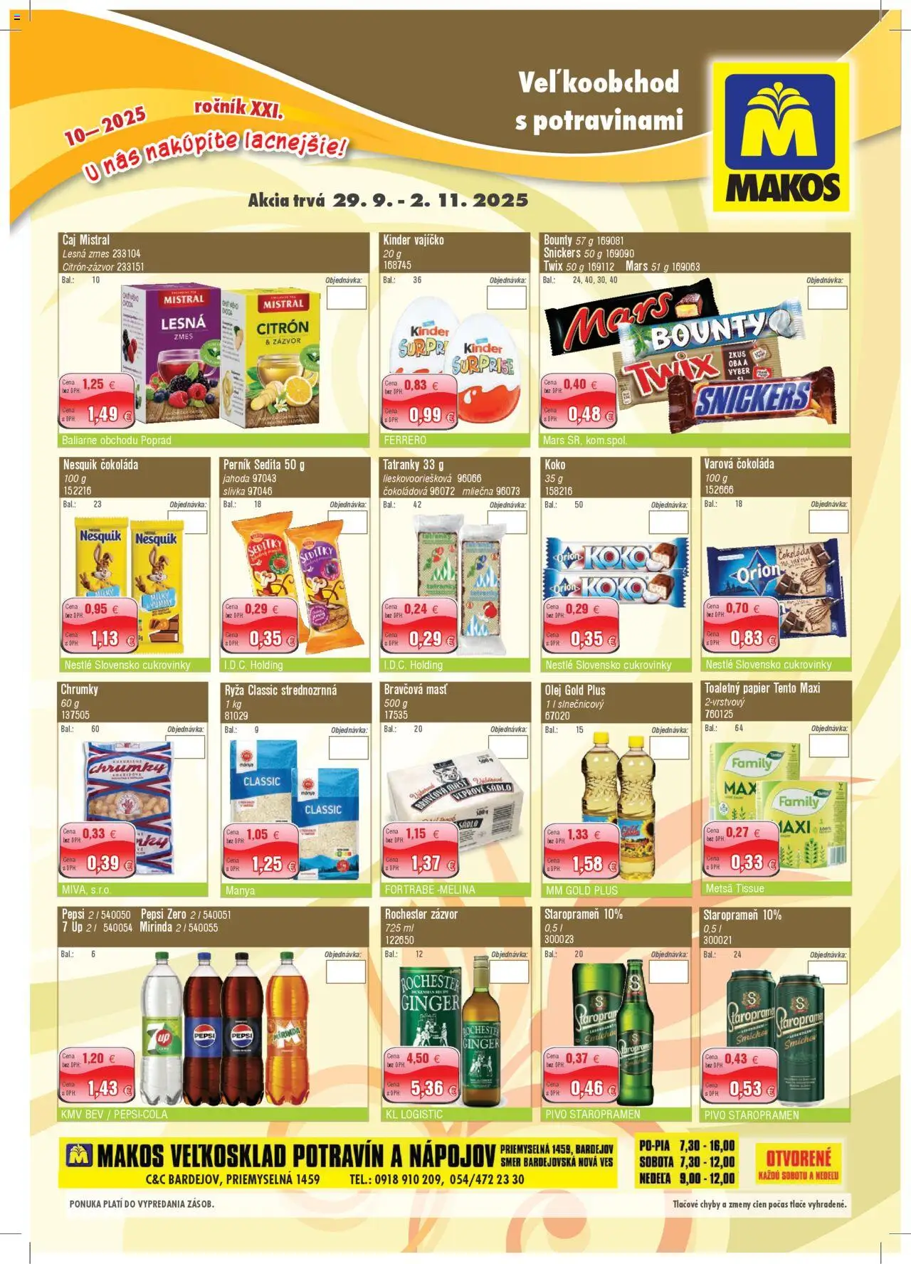 Nové Makos akcie – leták je platný od 29.09.2025 | Strana: 1 | Produkty: Zázvor, Čaj, Čokoláda, Nesquik