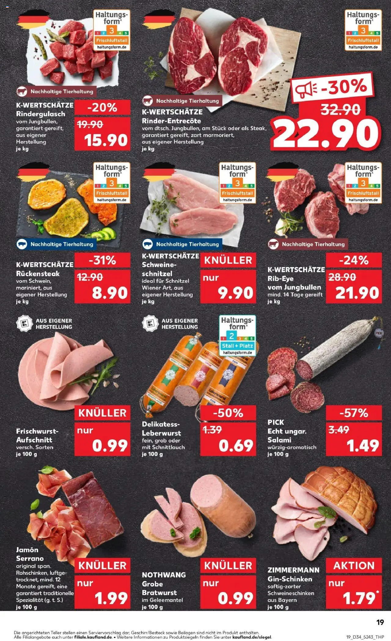 Kaufland prospekt Weiterstadt	 - gültig ab dem 21.08.2025 | Seite: 19 | Produkte: Rindergulasch, Bratwurst, Schnitzel, Salami