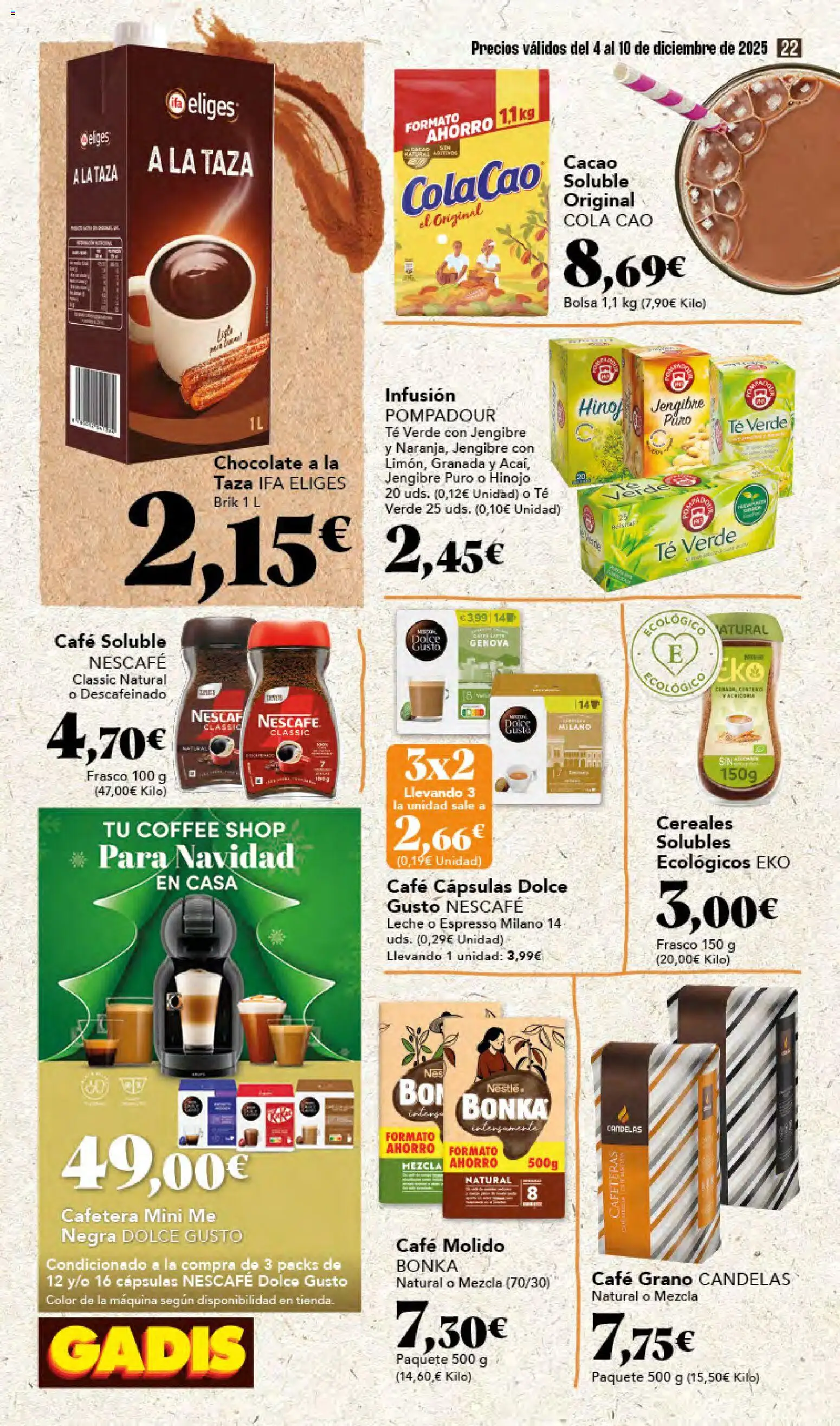 Gadis - folleto │ válido desde el 04.12.2025 | Página: 22 | Productos: Leche, Café, Café molido, Cereales
