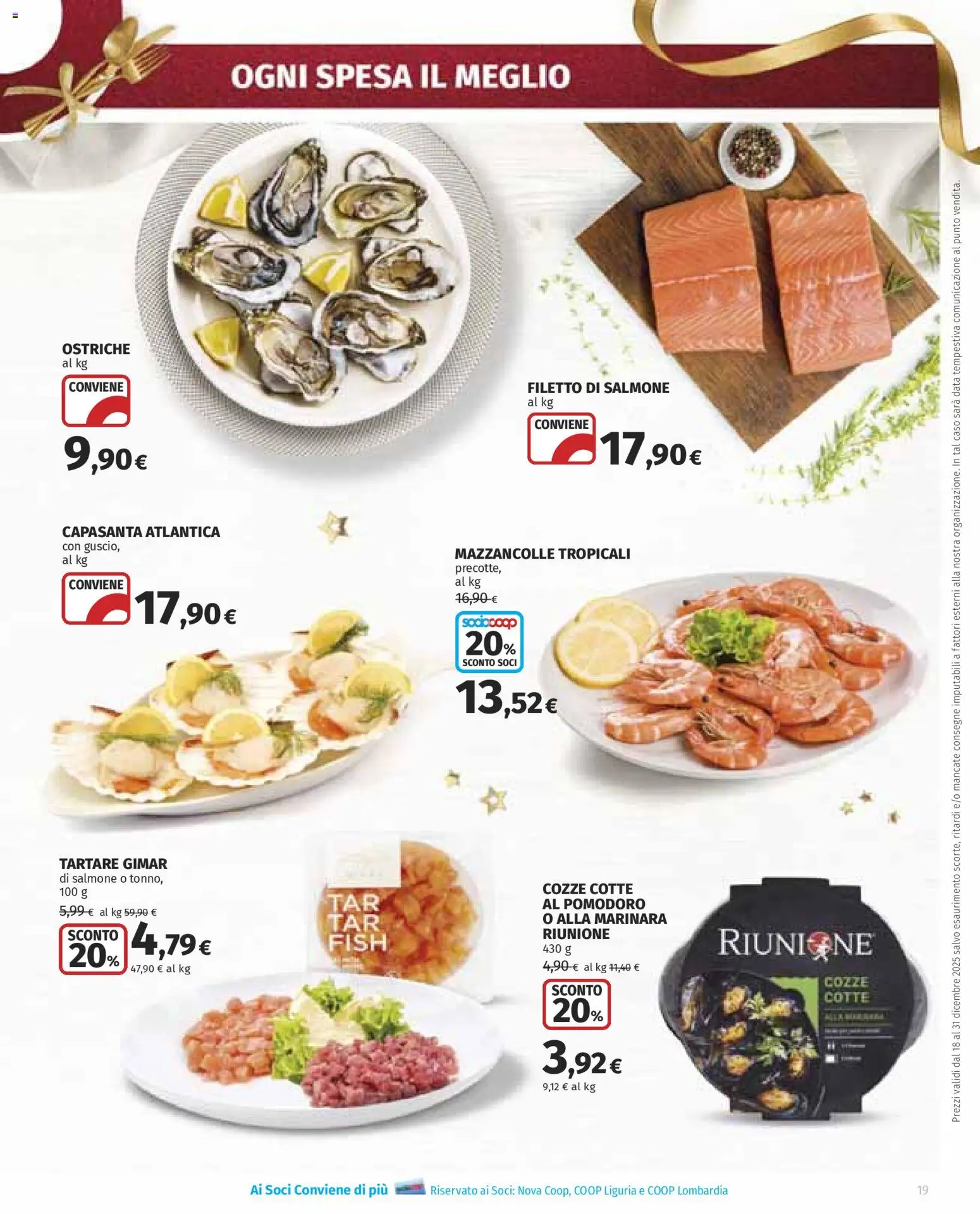 Volantino Ipercoop del 18.12.2025 | Pagina: 19 | Prodotti: Salmone, Cozze, Mazzancolle, Pomodoro