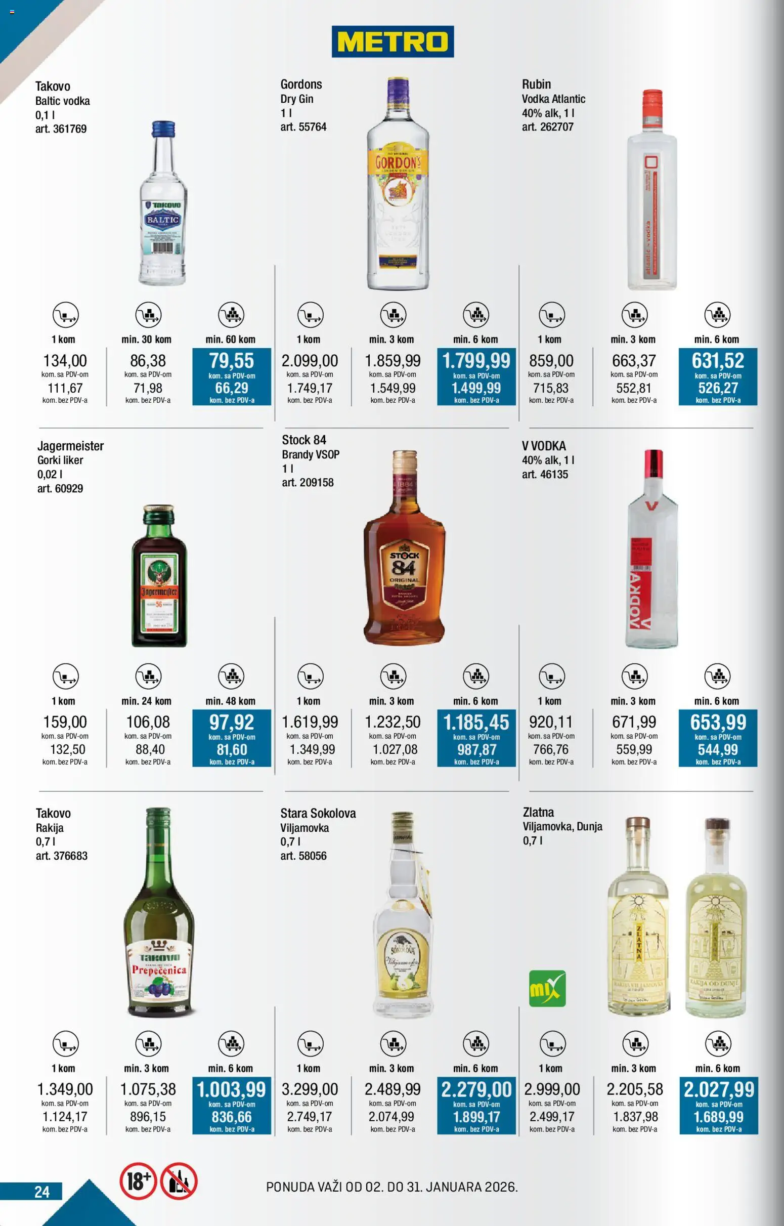 Metro katalog - važi od 02.01.2026 | Strana: 24 | Proizvode: Rakija, Vodka, Dry gin, Gin