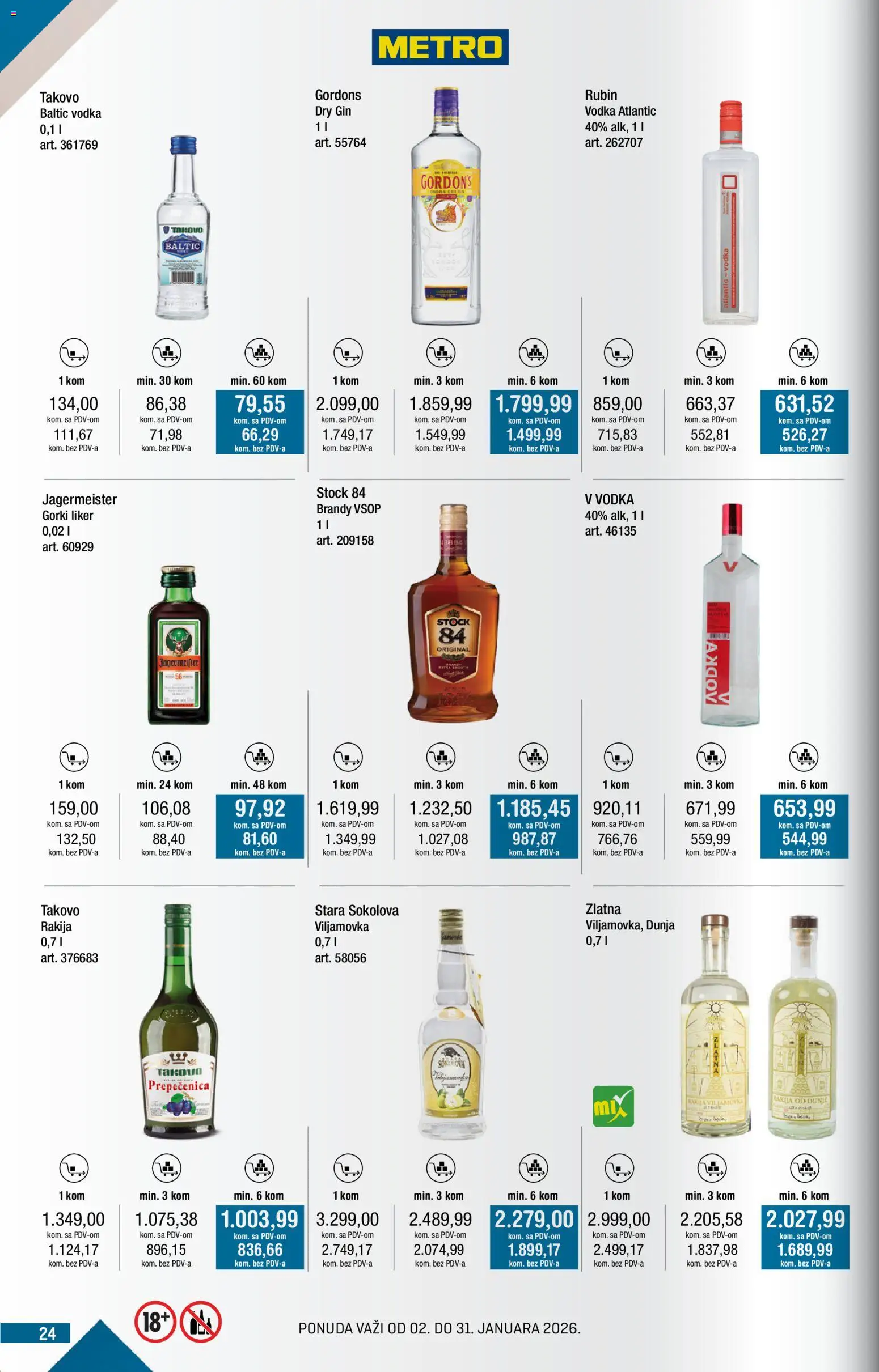 Metro katalog - važi od 02.01.2026 | Strana: 24 | Proizvode: Liker, Rakija, Vodka, Gin