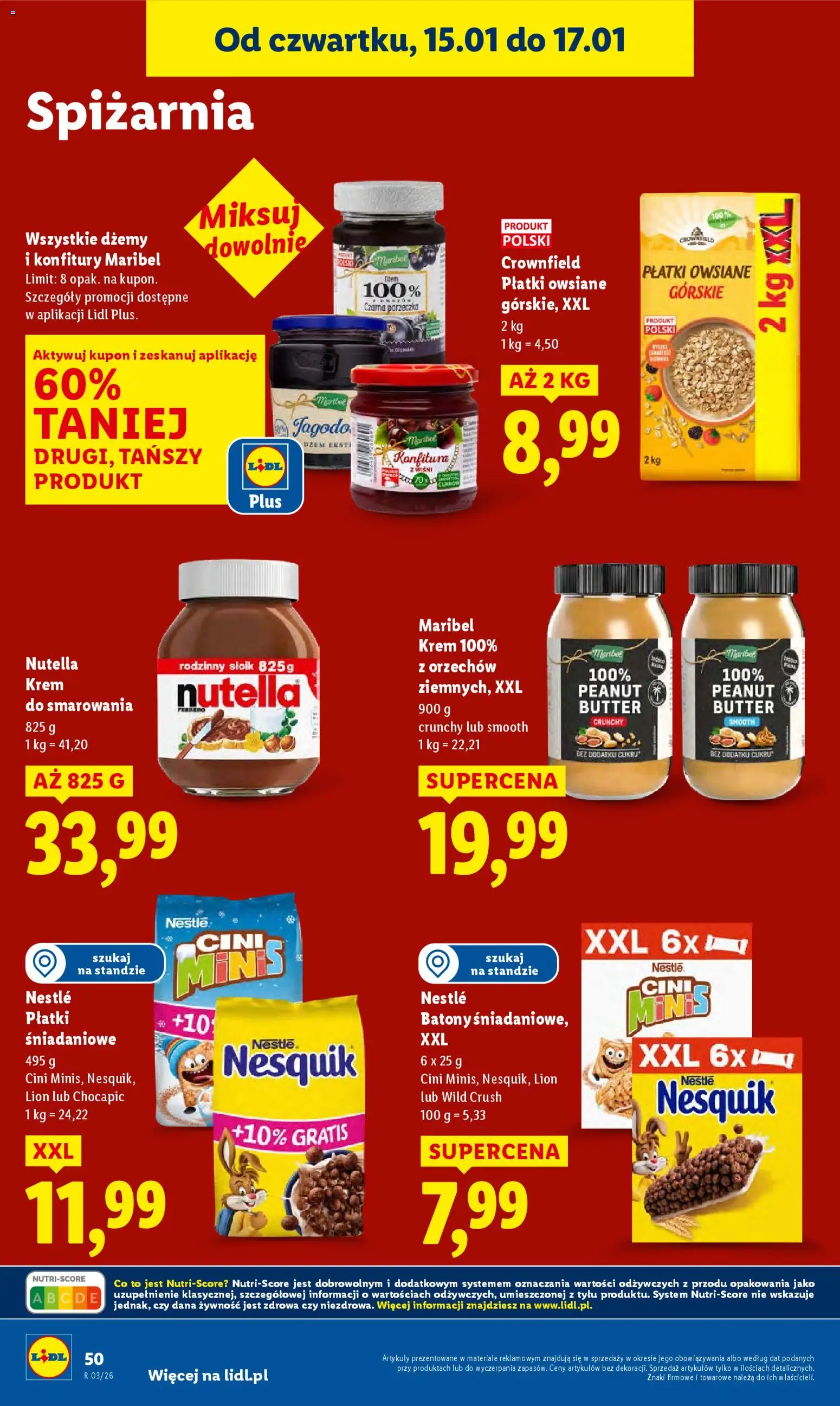 Lidl Gazetka od 15.01.2026 | Strona: 50 | Produkty: Nutella, Płatki śniadaniowe, Porzeczka, Dżem