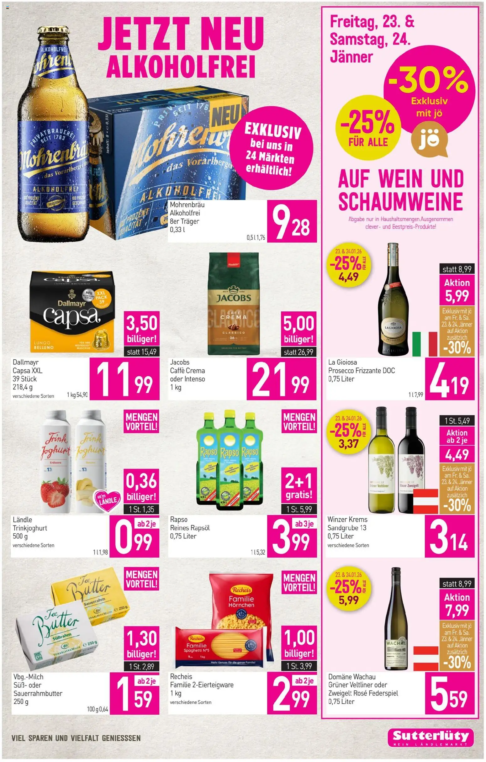 Sutterlüty Flugblatt gültig ab 22.01.2026 | Seite: 11 | Produkte: Butter, Joghurt, Wein, Sauerrahm