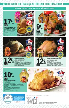 E.Leclerc - Prévisualisation de CHAPON DE PINTADE (1) IGP(2) "LES FERMIERS DE LOUÉ", Alimentation 75% de céréales et 5% de produits laitiers. Durée d'élevage: 150 jours minimum. Organisme certificateur : Certipaq. valide à partir de 16.12.2025 | Page: 28