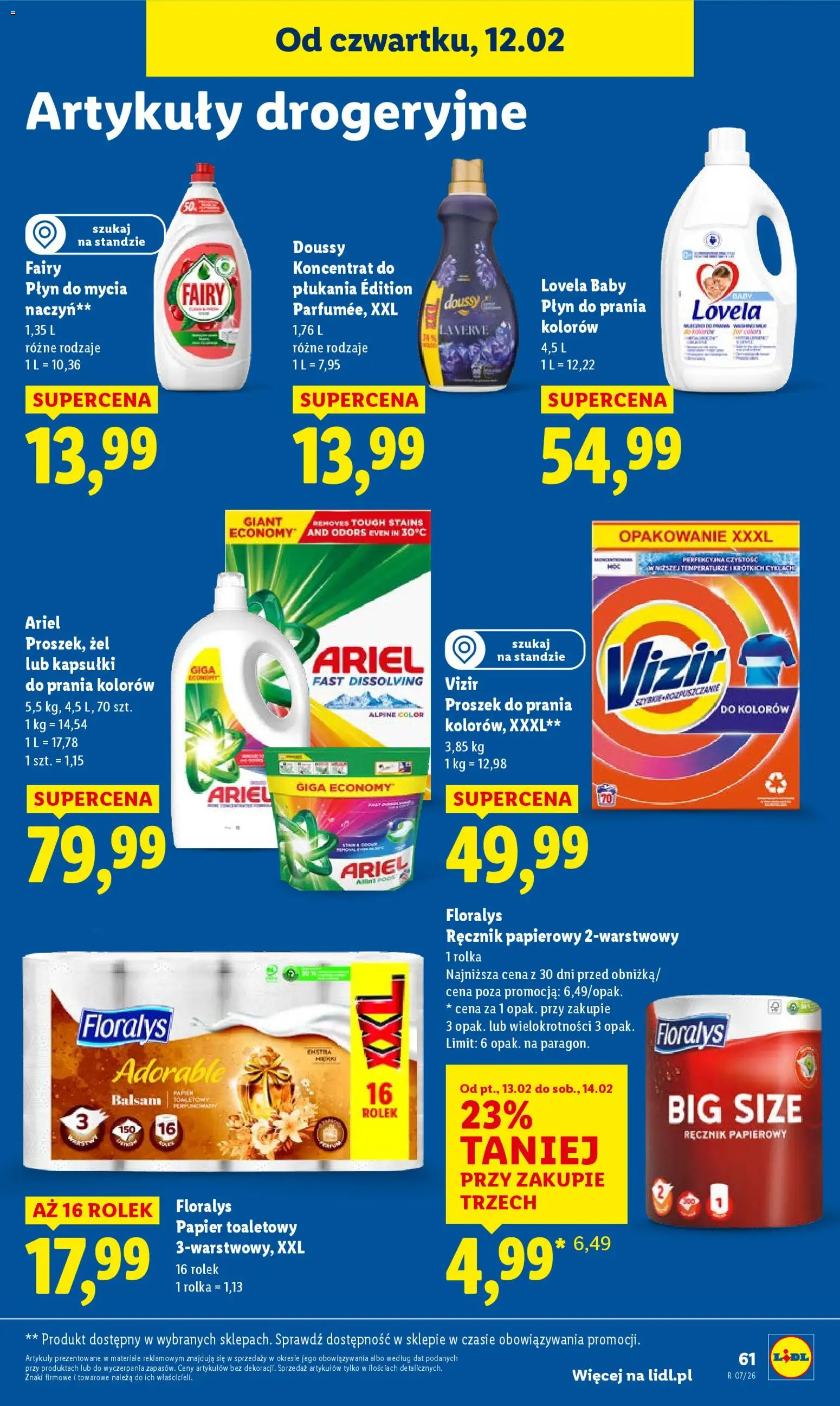 Lidl Gazetka od 12.02.2026 | Strona: 61 | Produkty: Papier toaletowy, Kapsułki do prania, Detergent, Ręcznik papierowy